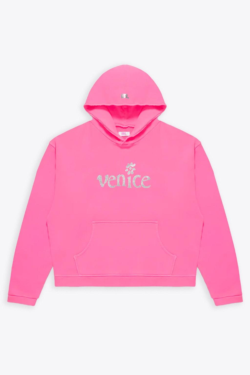 ERL Silver Printed Venice Hoodie Hot Pink Cotton Hoodie With