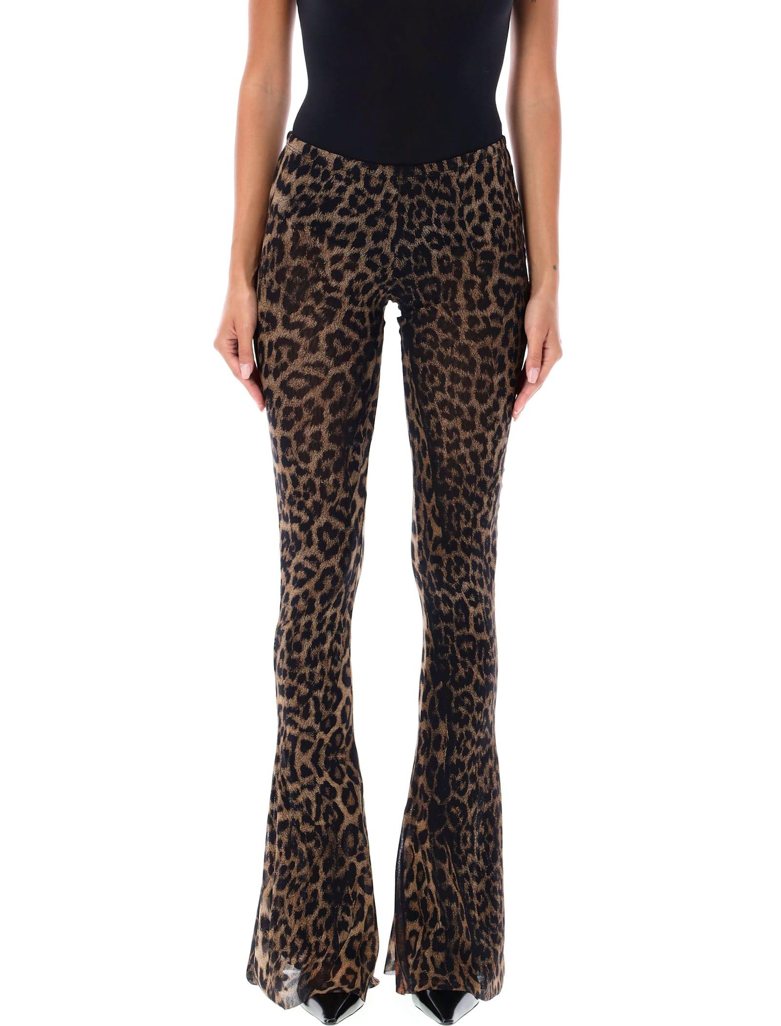 Jean Paul Gaultier Leopard Print Sheer Mesh Flared Pants in