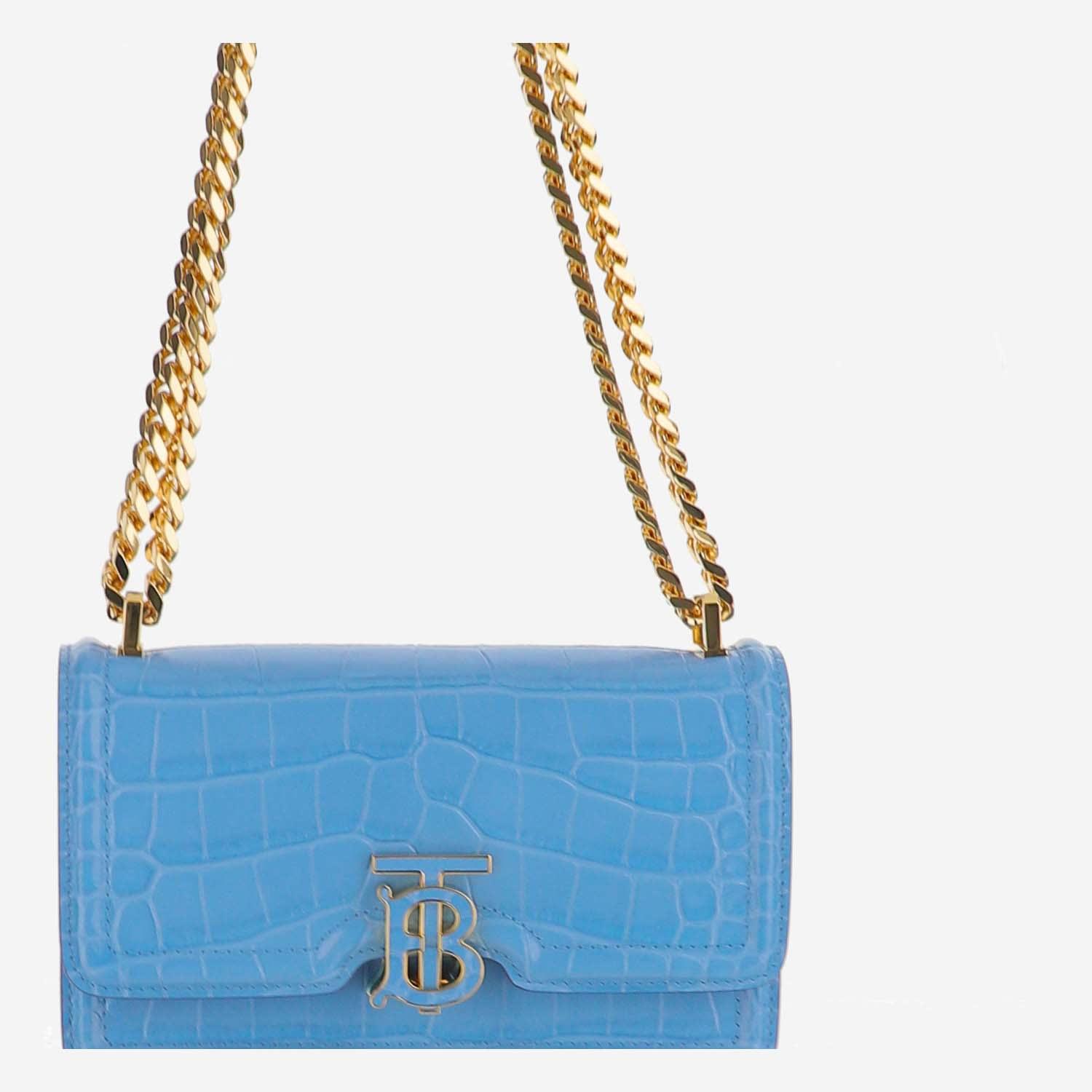 Burberry Mini Tb Embossed Leather Bag With Chain Strap in Blue Lyst UK