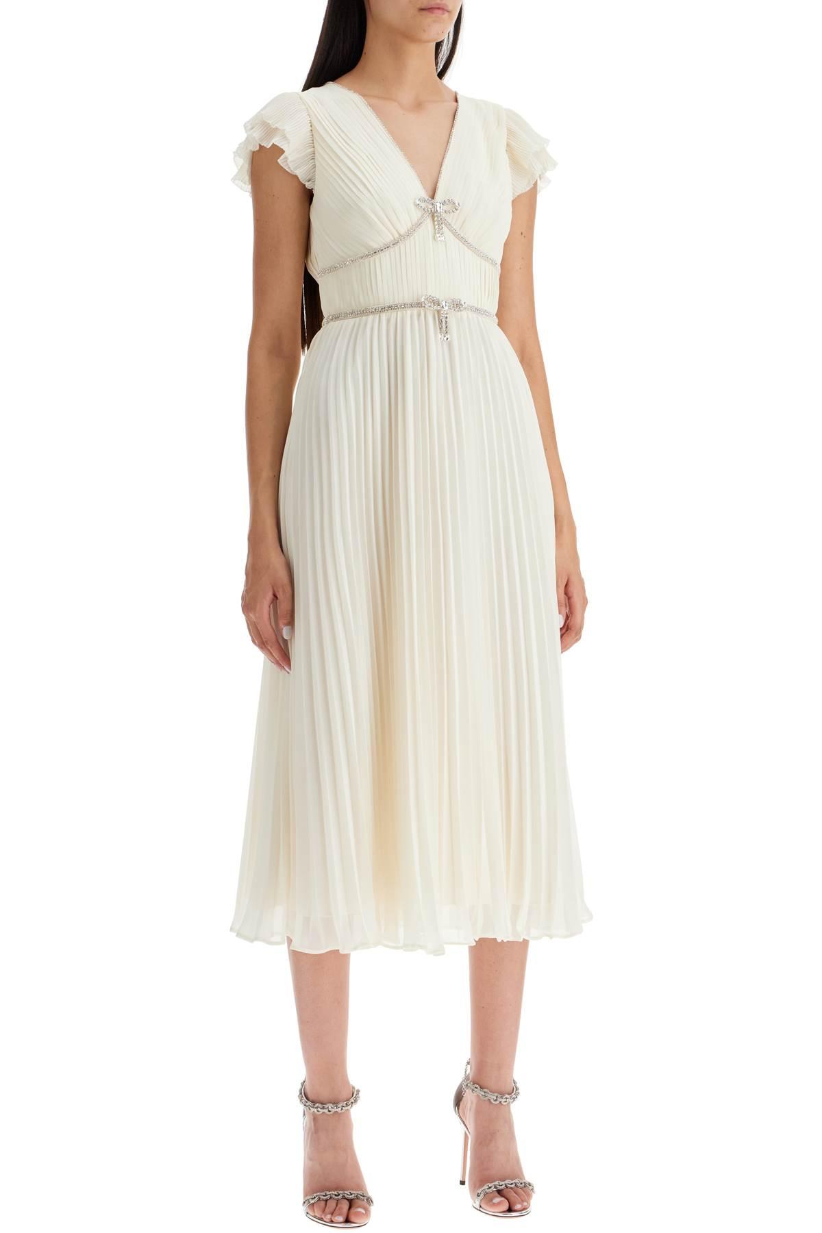 self-portrait belted cloqu and pleated chiffon midi dress Self Portrait Belted Pleated Chiffon Midi Dress