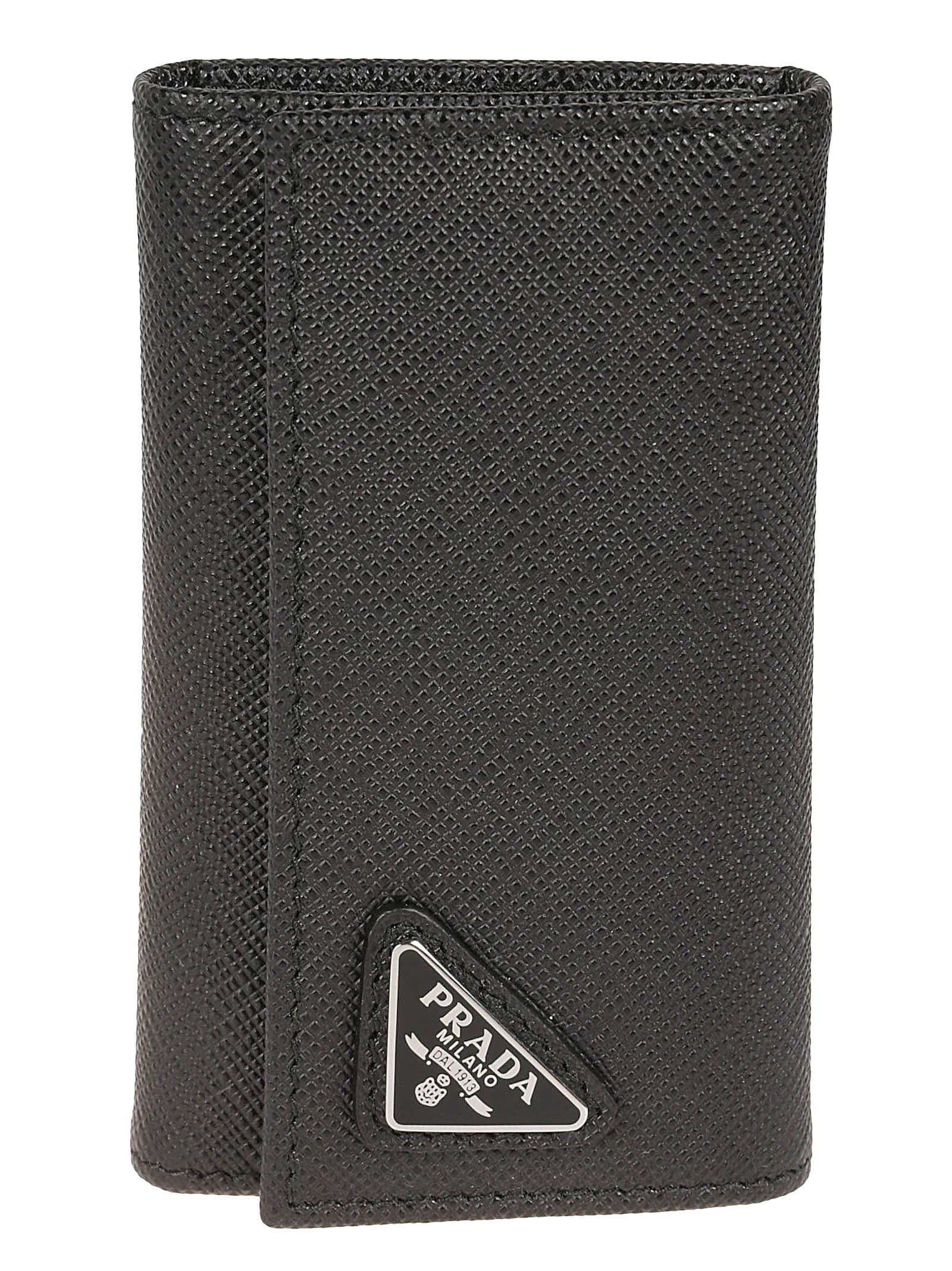 Prada Logo Plaque Key Holder in Black for Men