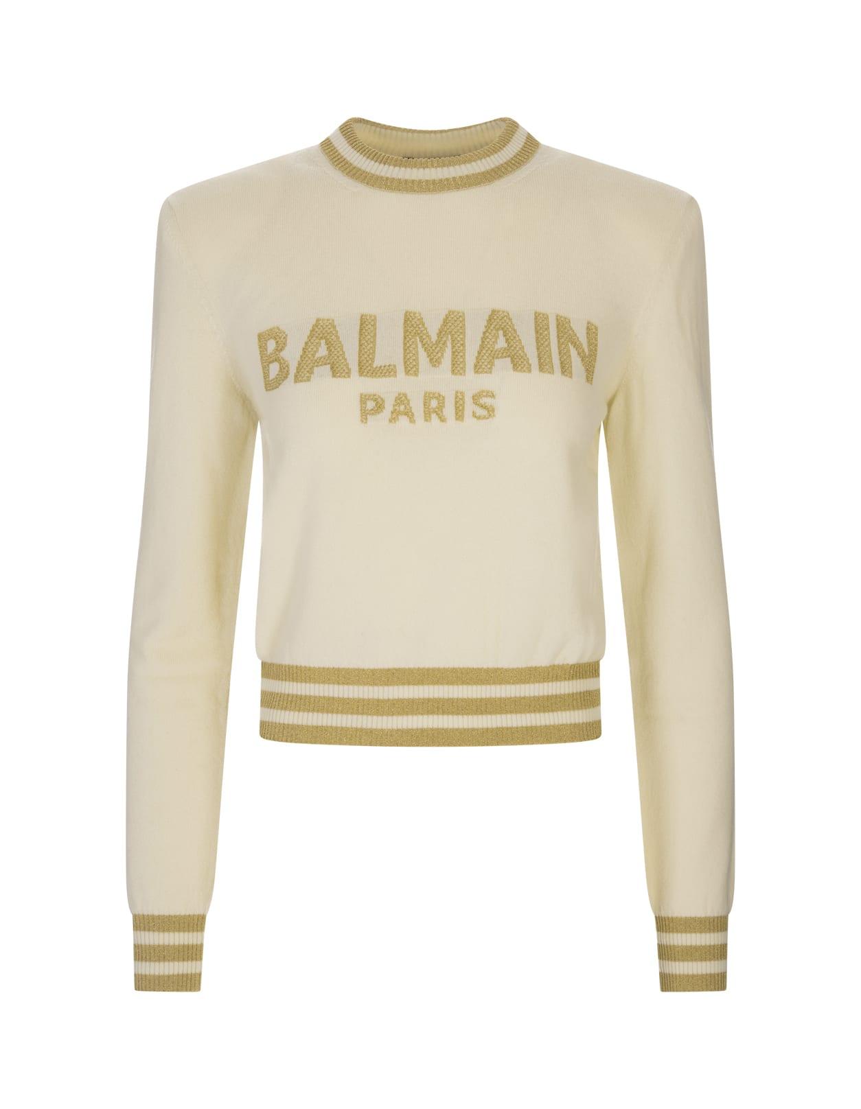 Balmain Wool Pullover With Golden Logo | Lyst