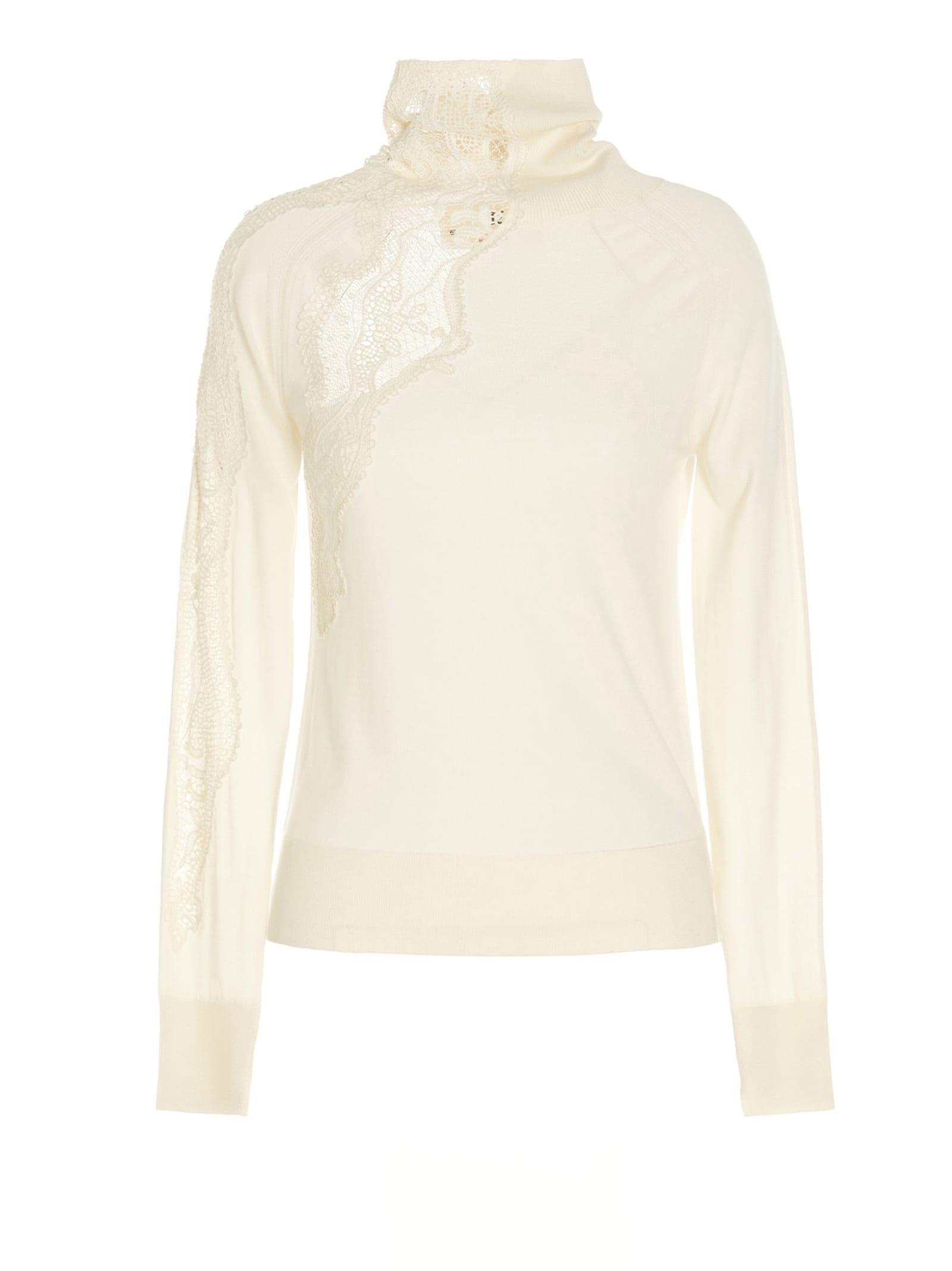 Lace Insert Turtleneck Sweater 