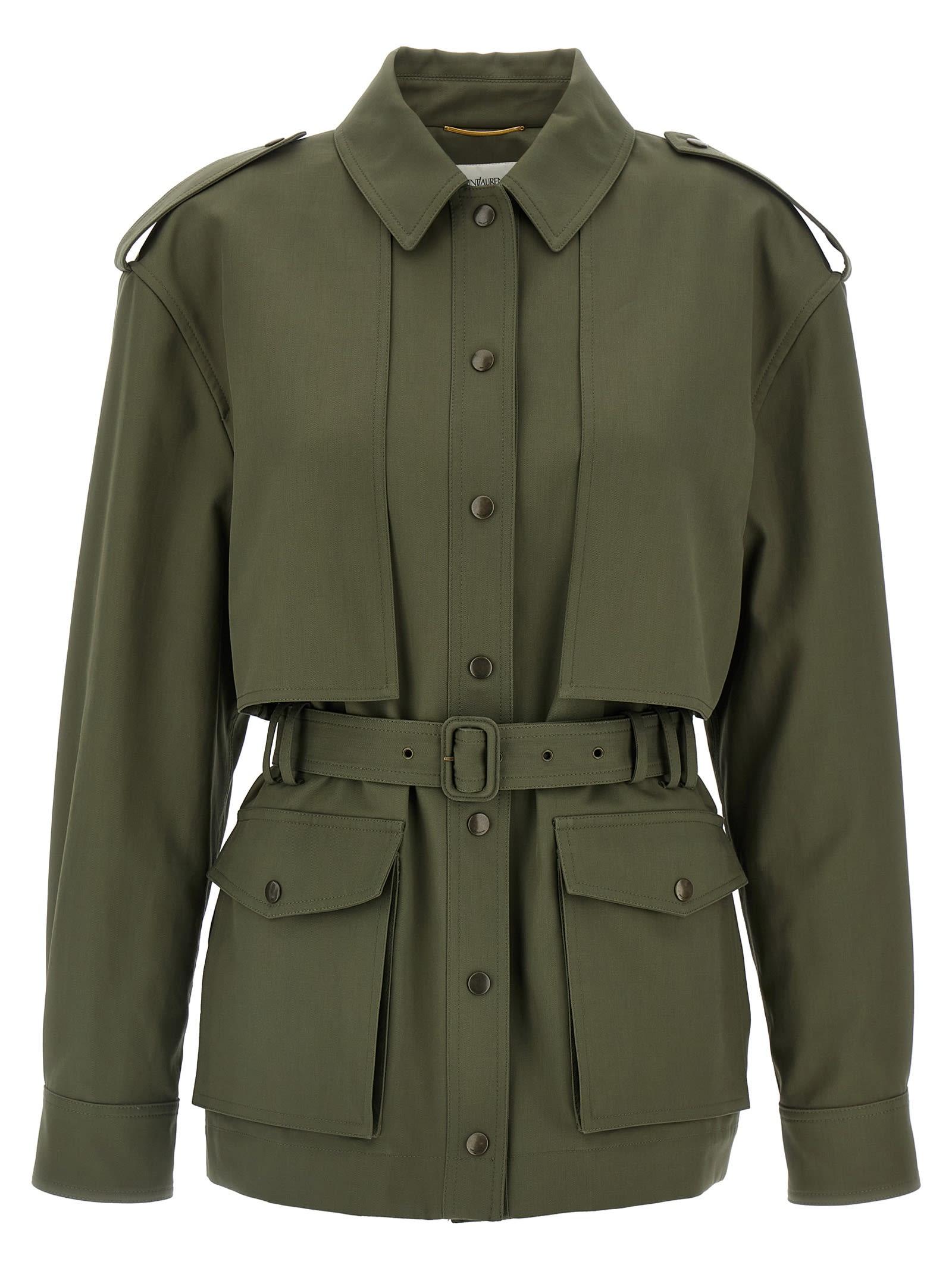 【Saint Laurent】SS25 Saharan Trench Coat Saint Laurent Saharan Trench Coat in Green | Lyst