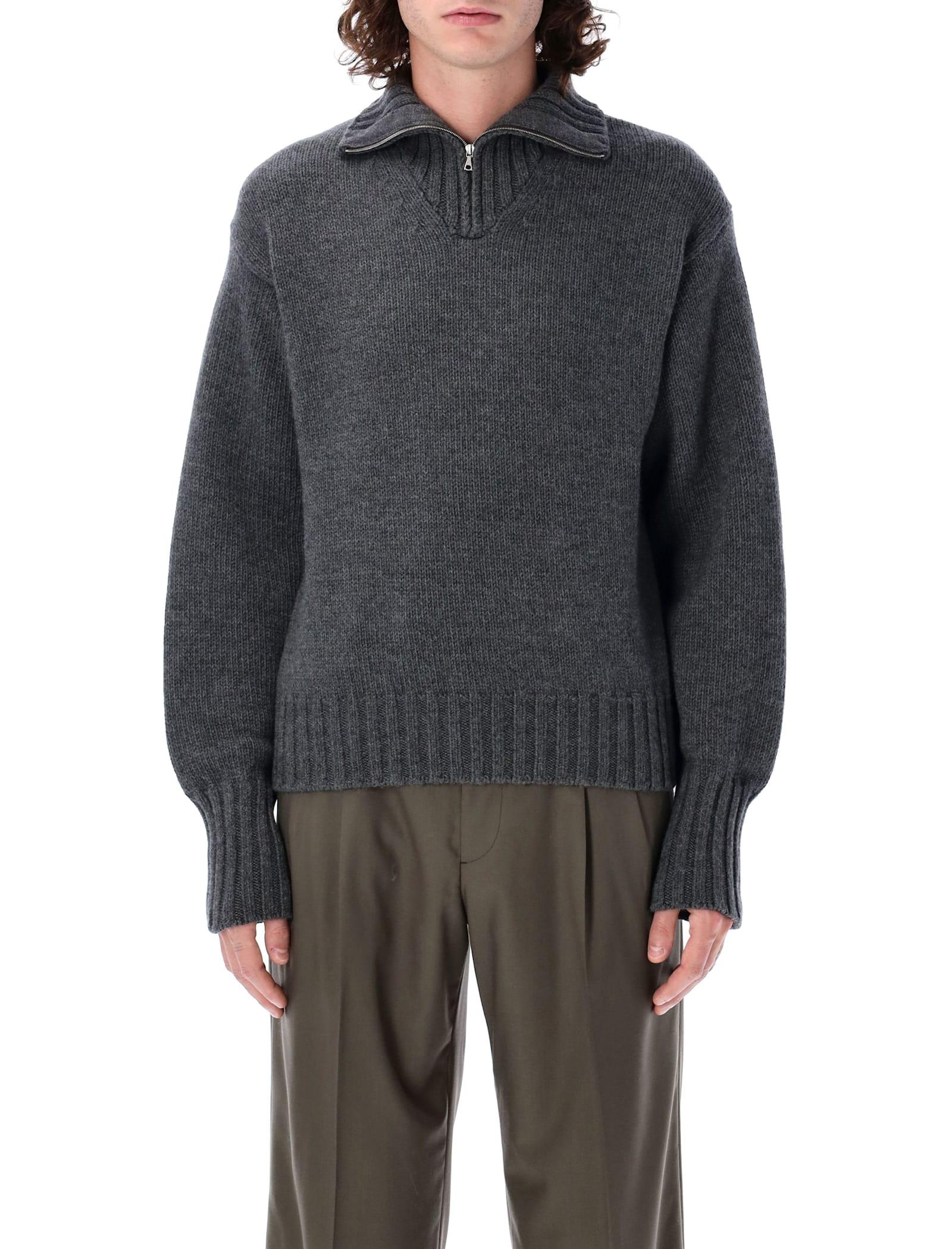 AURALEE Wool Soft Cord Knit Half Zip Sweater in Grey for Men AURALEE Wool Soft Cord Knit Half Zip Sweater in Grey for Men