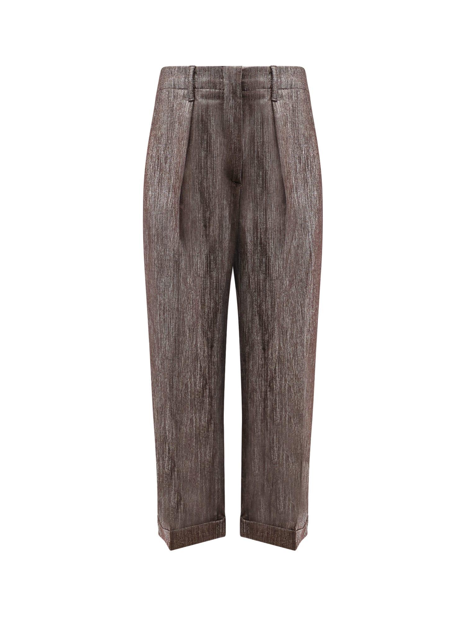 パンツ BRUNELLO CUCINELLI Trousers with lurex effect Brunello Cucinelli Trousers With Lurex Effect in Brown | Lyst