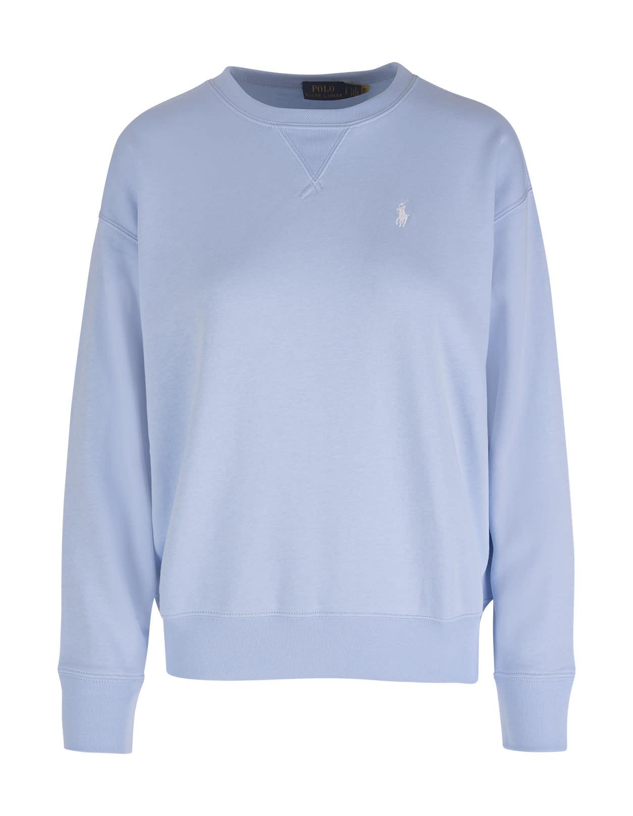 Polo Ralph Lauren Woman Sky Blue Crewneck Sweatshirt With White Pony | Lyst