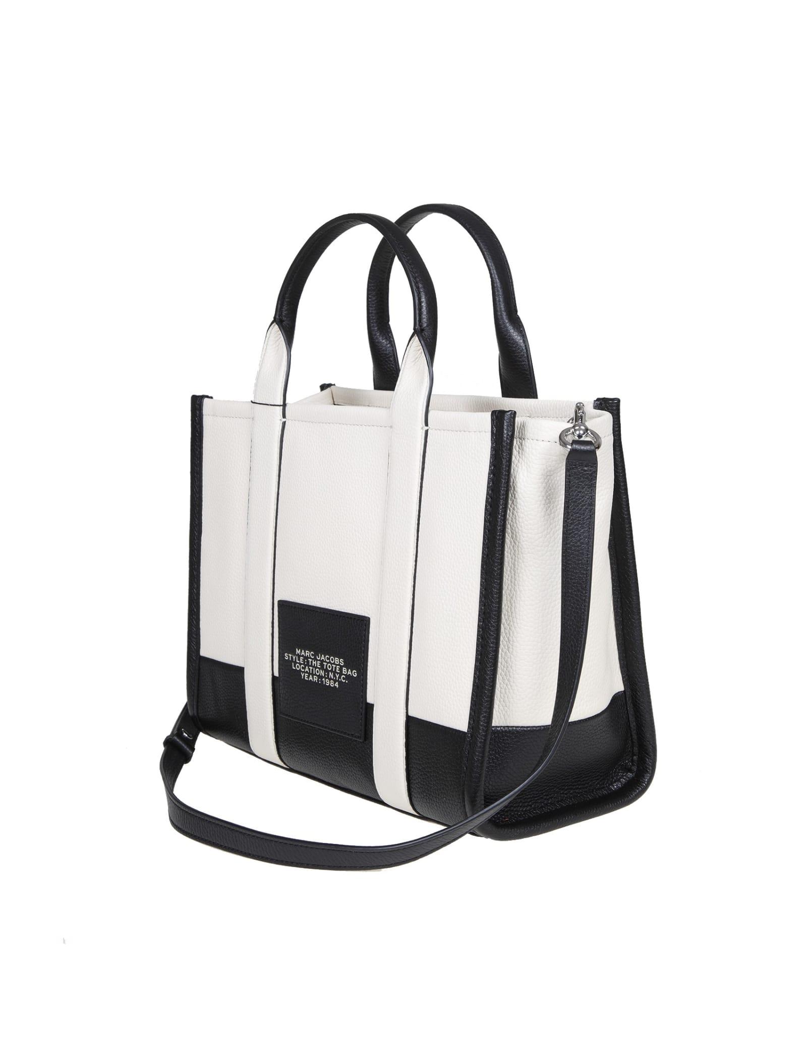 Marc Jacobs Small Tote Bag In Ivory And Black Color Leather in