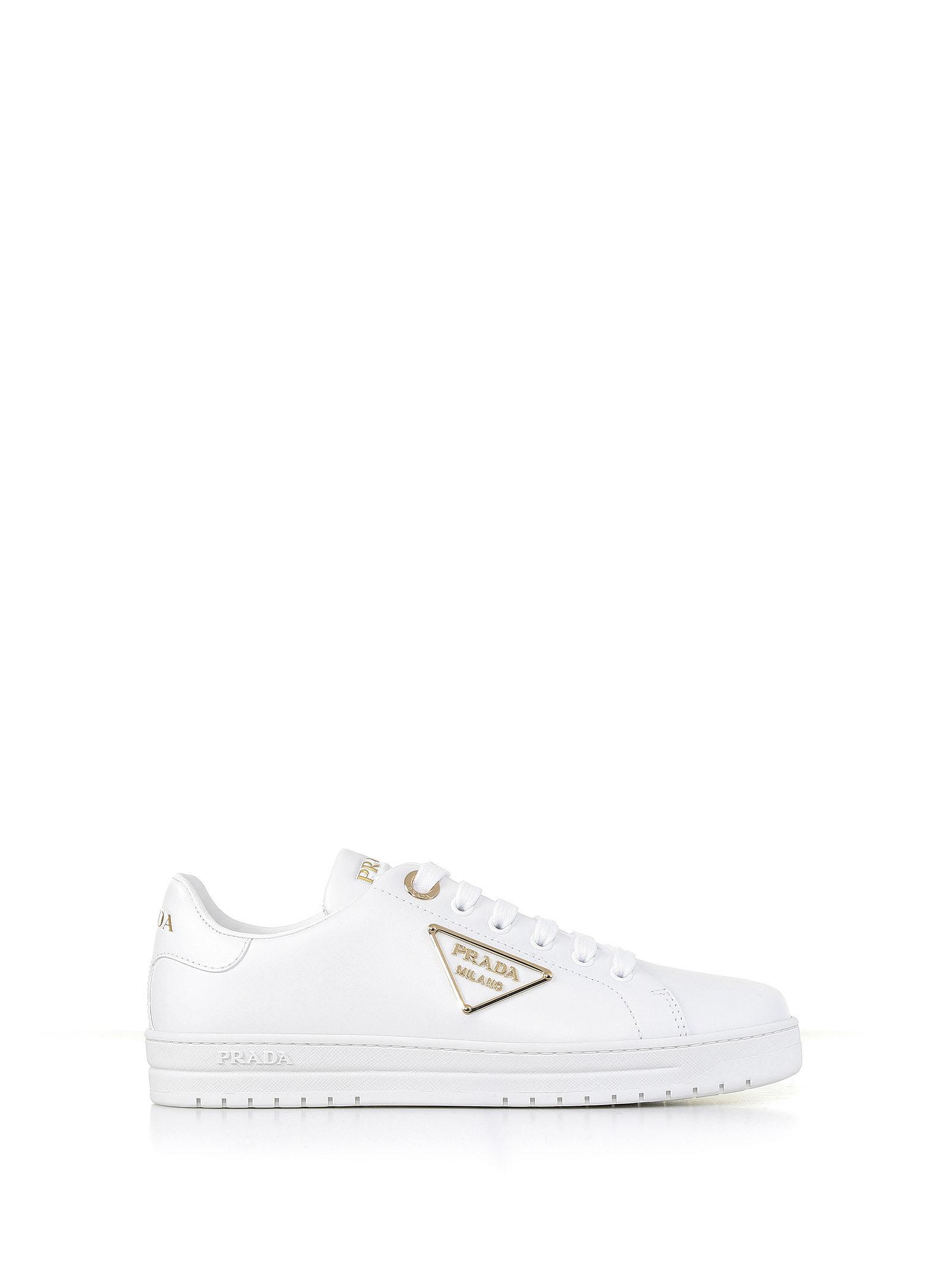 Prada Leather Sneaker With Logo in White | Lyst