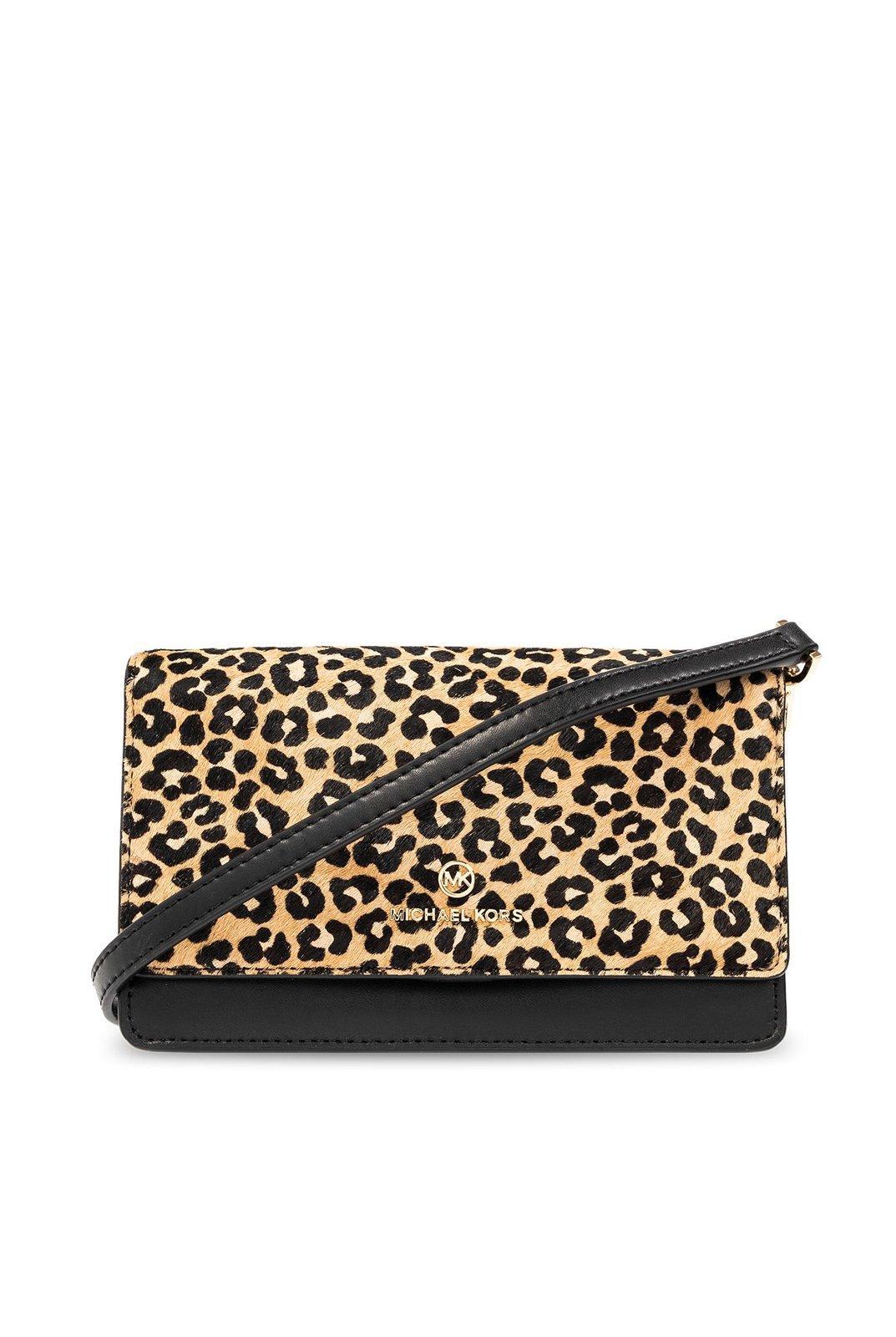 Michael Kors Jet Set Small Leopard Printed Crossbody Bag in Black