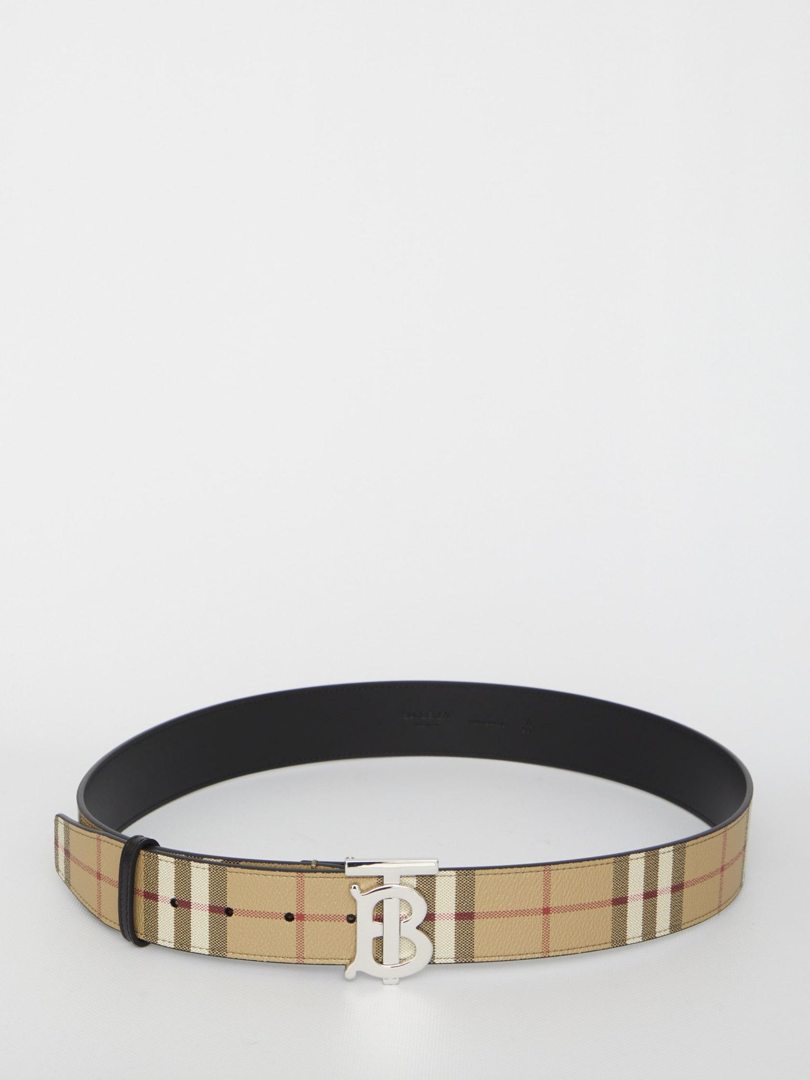 Burberry Tb Belt In Leather And Check in Gray for Men | Lyst