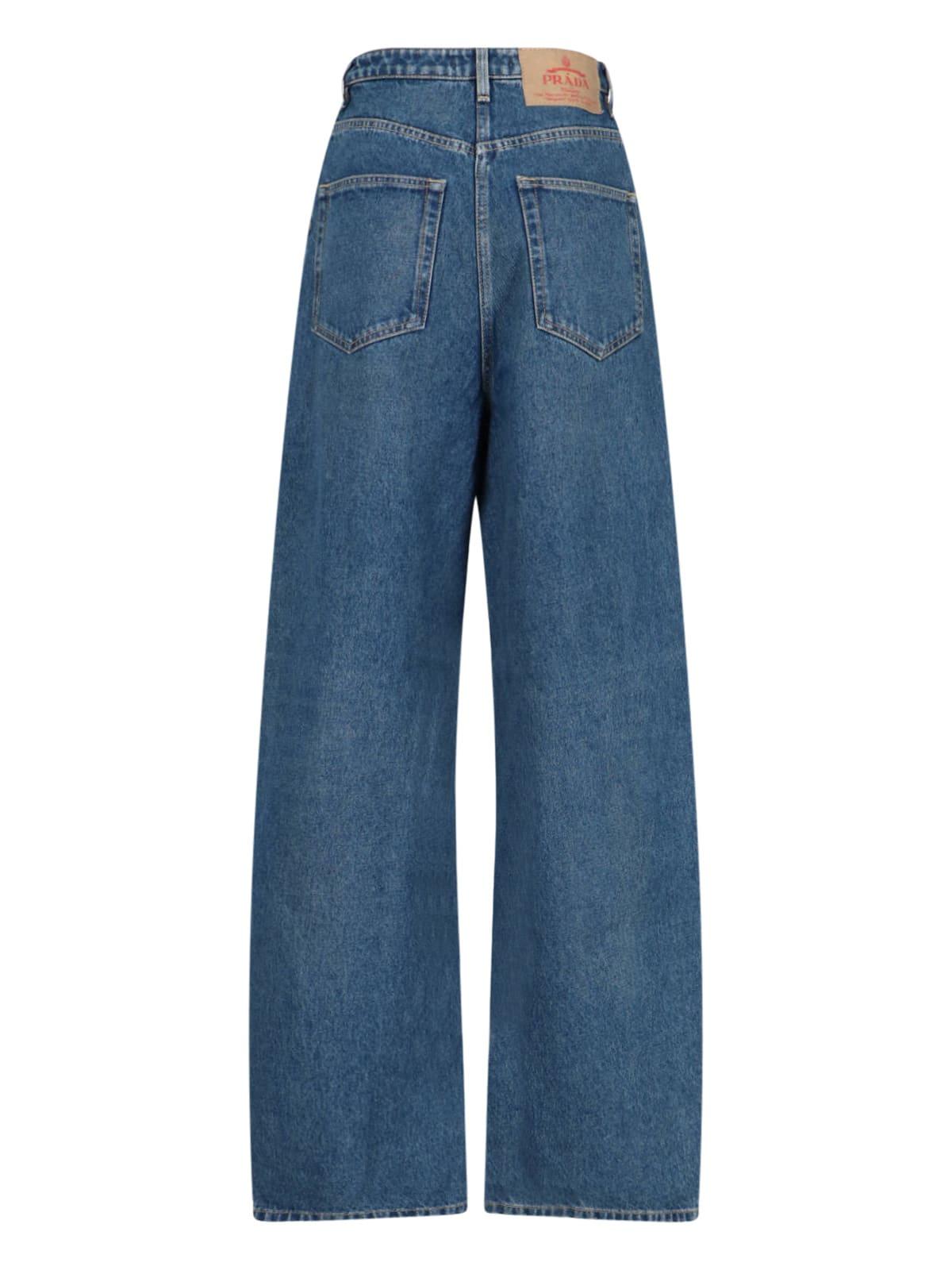 デニム・ジーパン Prada Classic Straight-Leg Denim Jeans With Branded Patch PRADA NWT $650 5 Tasche Blue Classic Straight Leg Logo