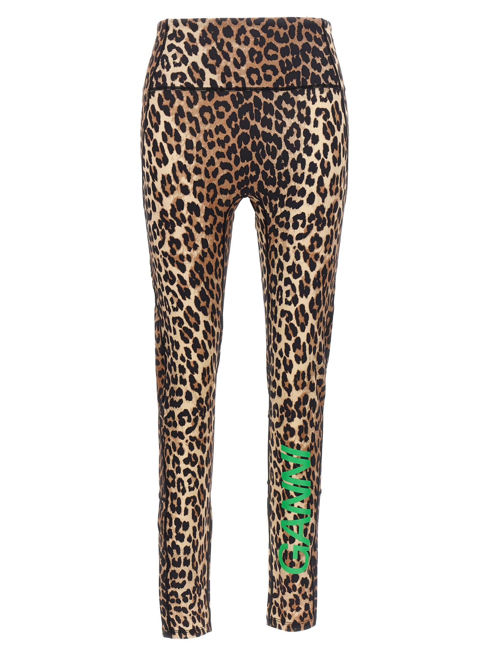 Ganni Logo Leopard Leggings Lyst