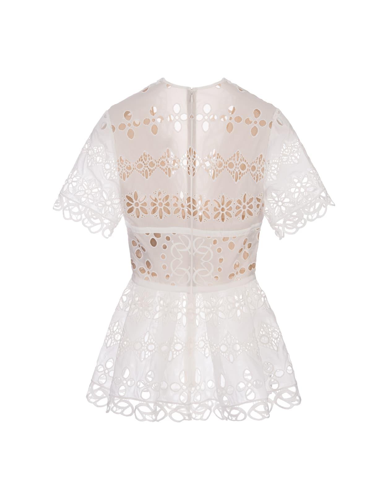Elie Saab floral-embroidered short-sleeve blouse - White