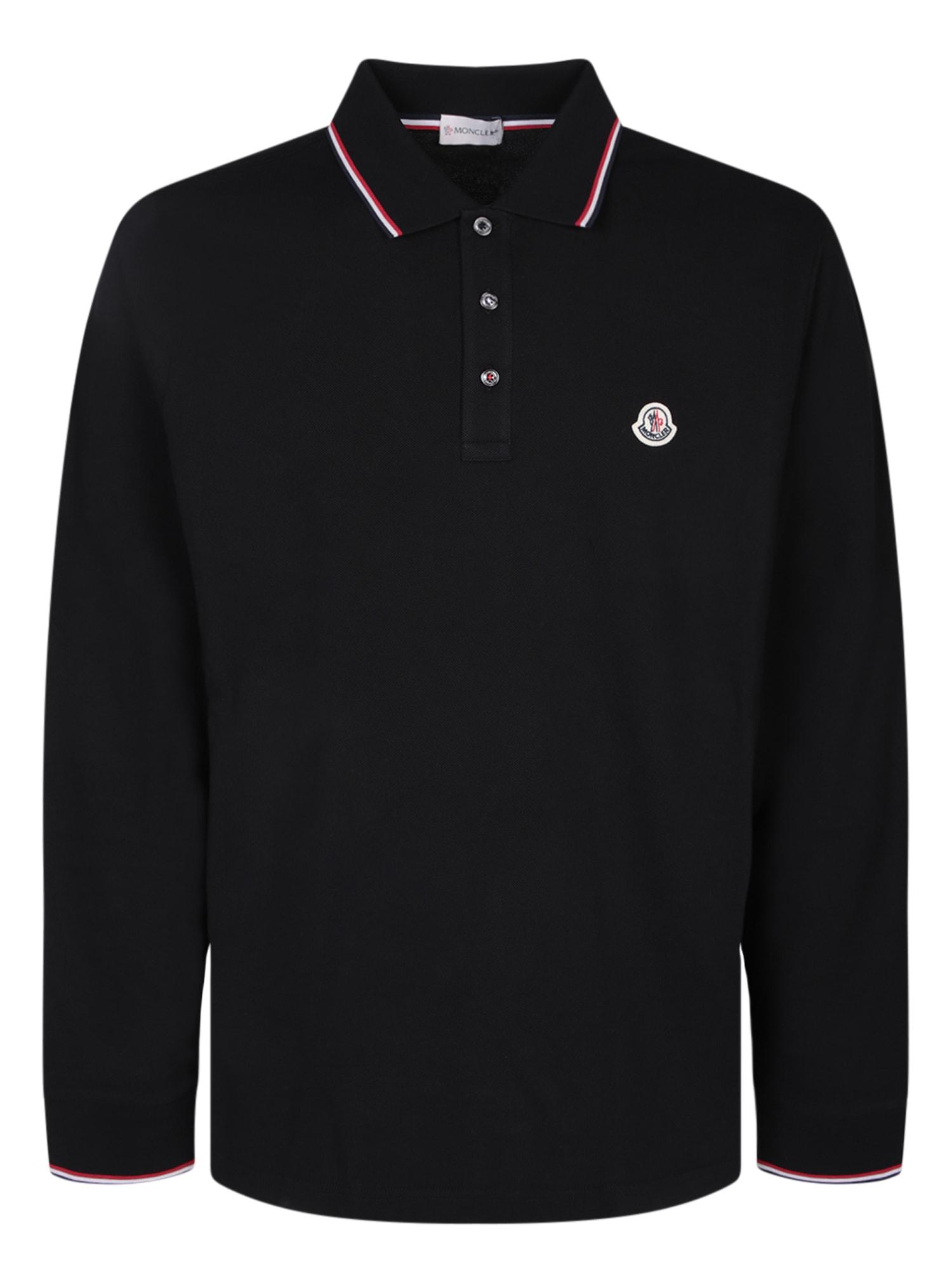 Moncler long sale sleeve polo black