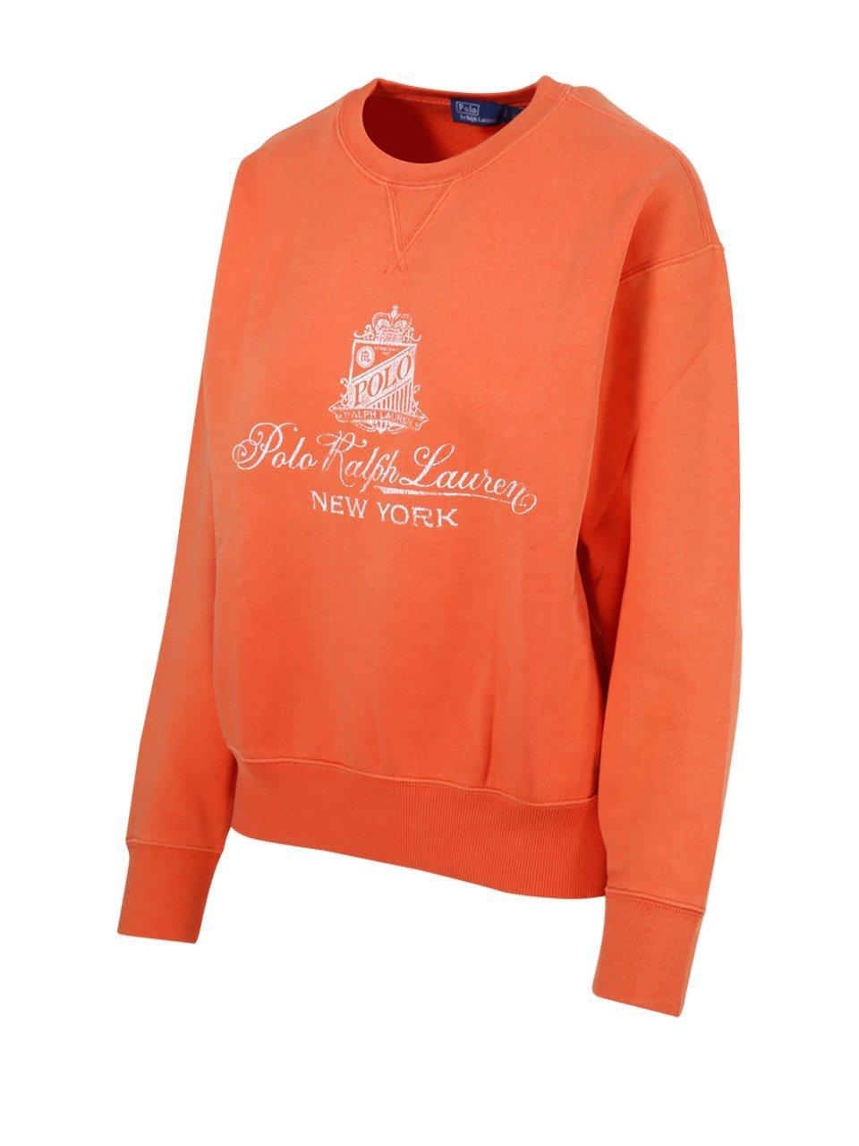 Ralph Lauren Polo Logo Printed Crewneck Sweatshirt in Orange | Lyst