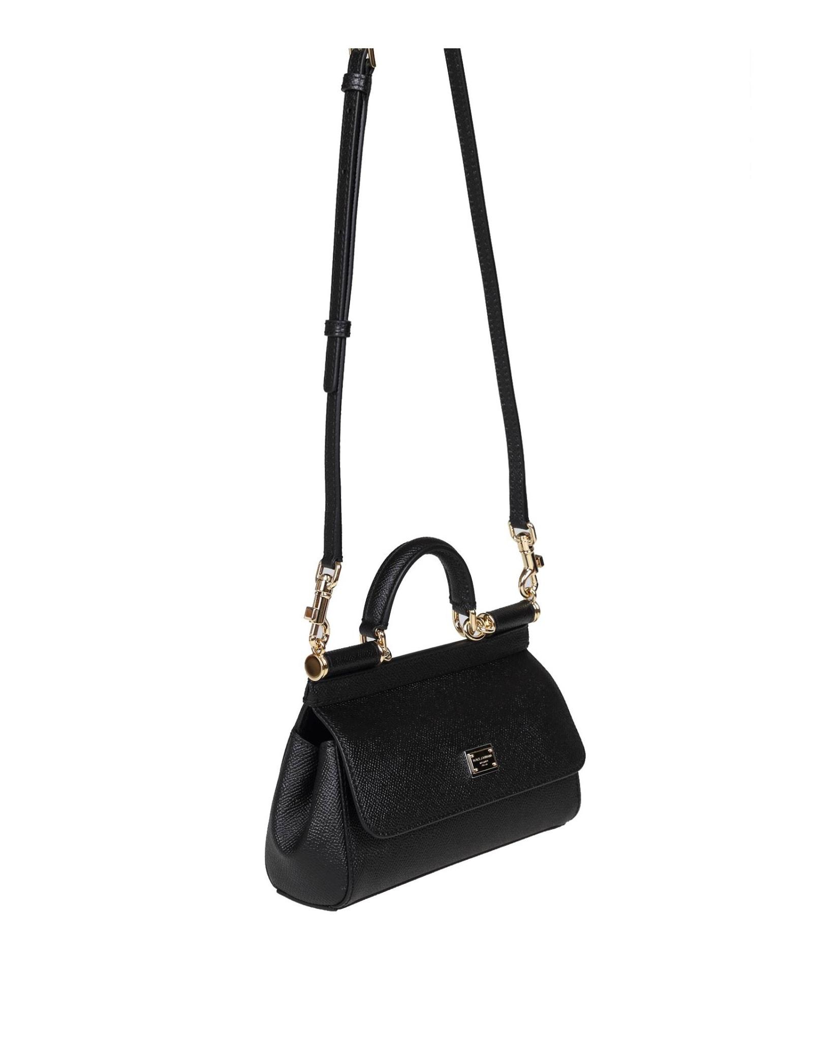Dolce & Gabbana Small Sicily Bag In Dauphine Leather in Black