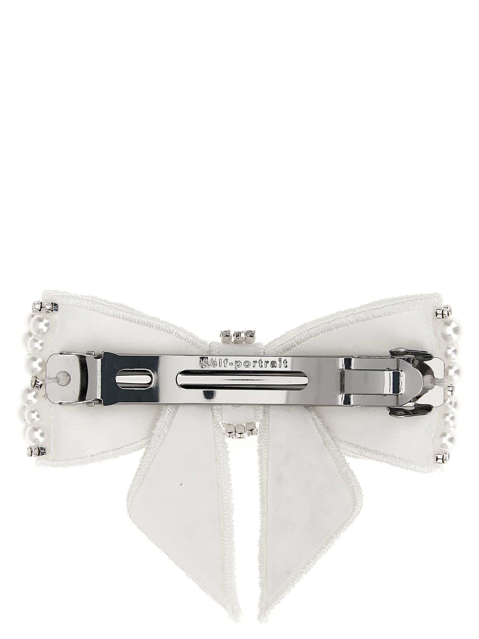 Self-Portrait 'Pearl Crystal Bow' Hair Clip in Gray | Lyst