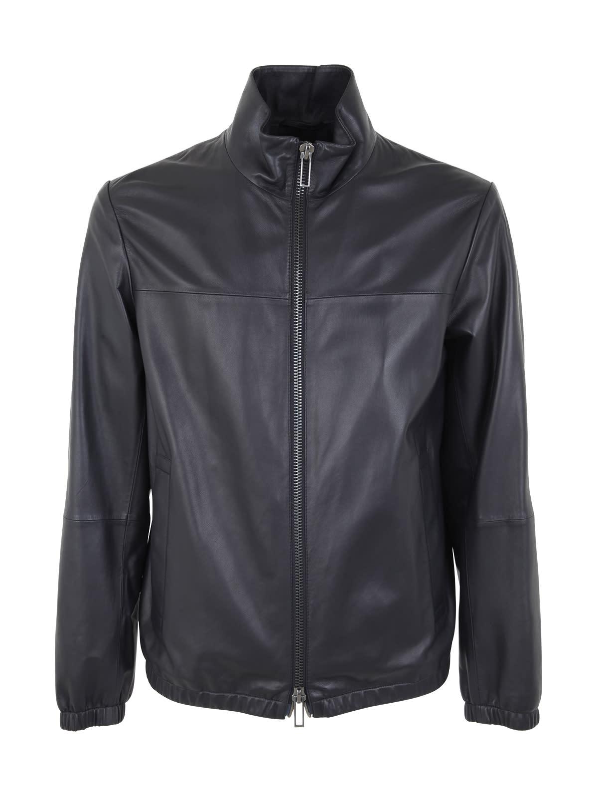Emporio Armani Leather Jacket in Gray for Men | Lyst