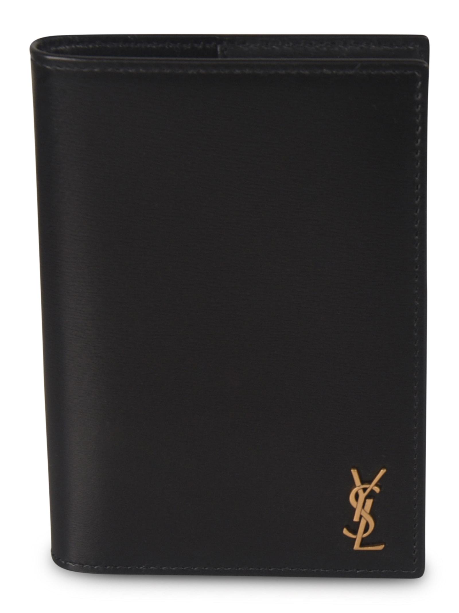 Saint Laurent Ysl-plaque Crocodile-effect Leather Bi-fold Wallet in Black  for Men