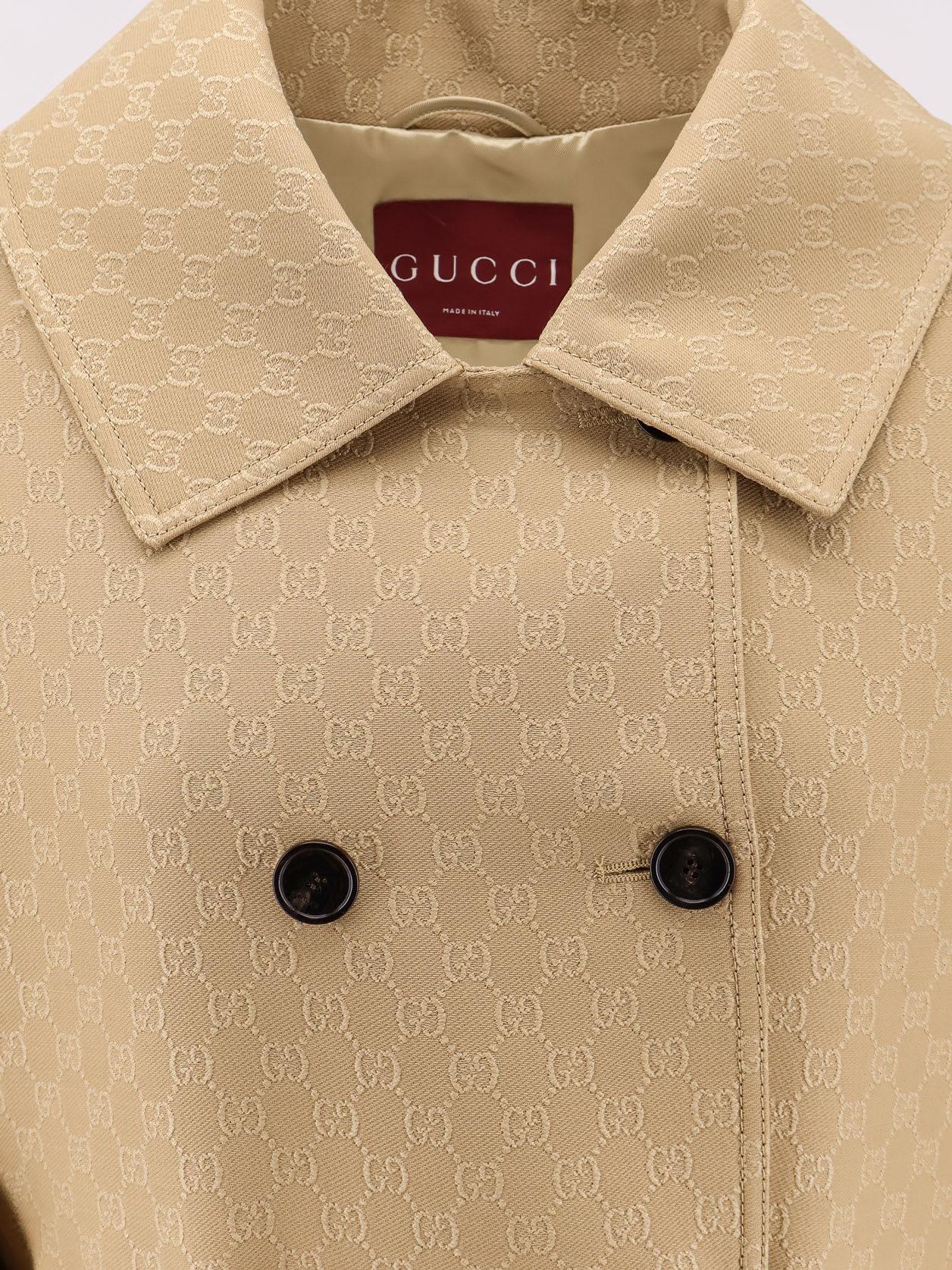コート Wool and silk crepe coat with all-over GG motif Gucci Women Wool And Silk Crepe Coat With All-over Gg Motif
