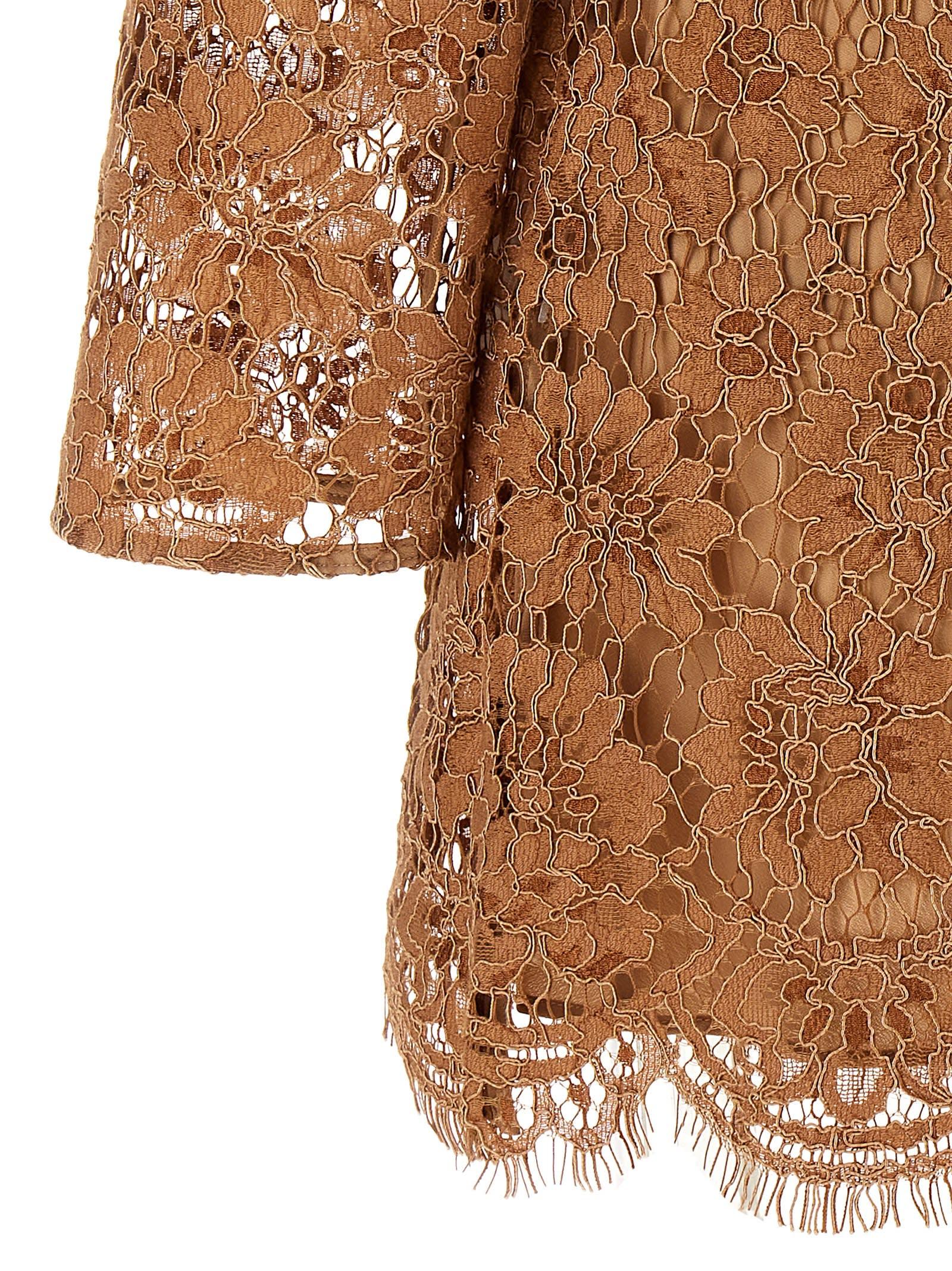 Self-Portrait 'Tan Lace Bow Mini' Dress in Brown | Lyst
