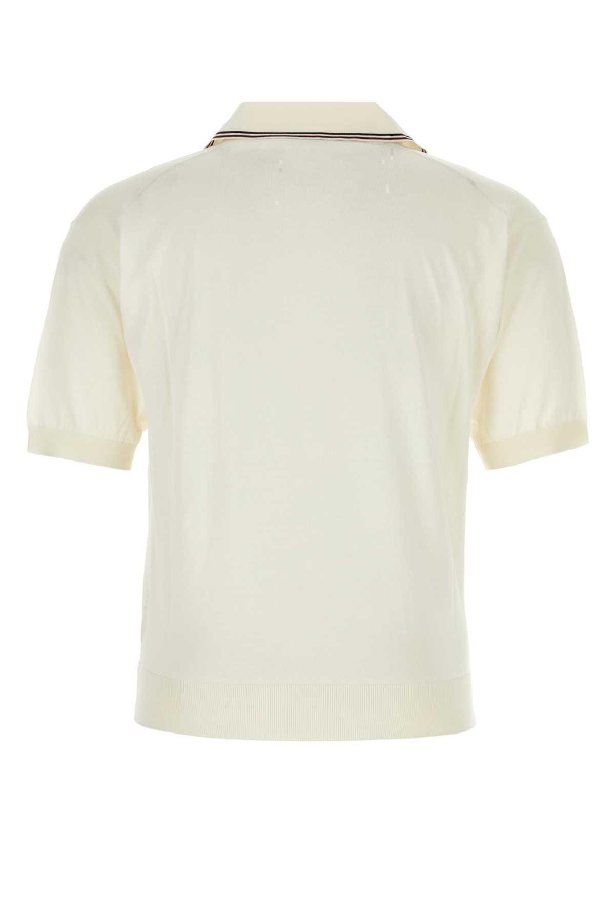 Tシャツ・カットソー PRADA Ivory Silk Blend Polo Shirt prada-BIANCO-Ivory-Silk-Blend-