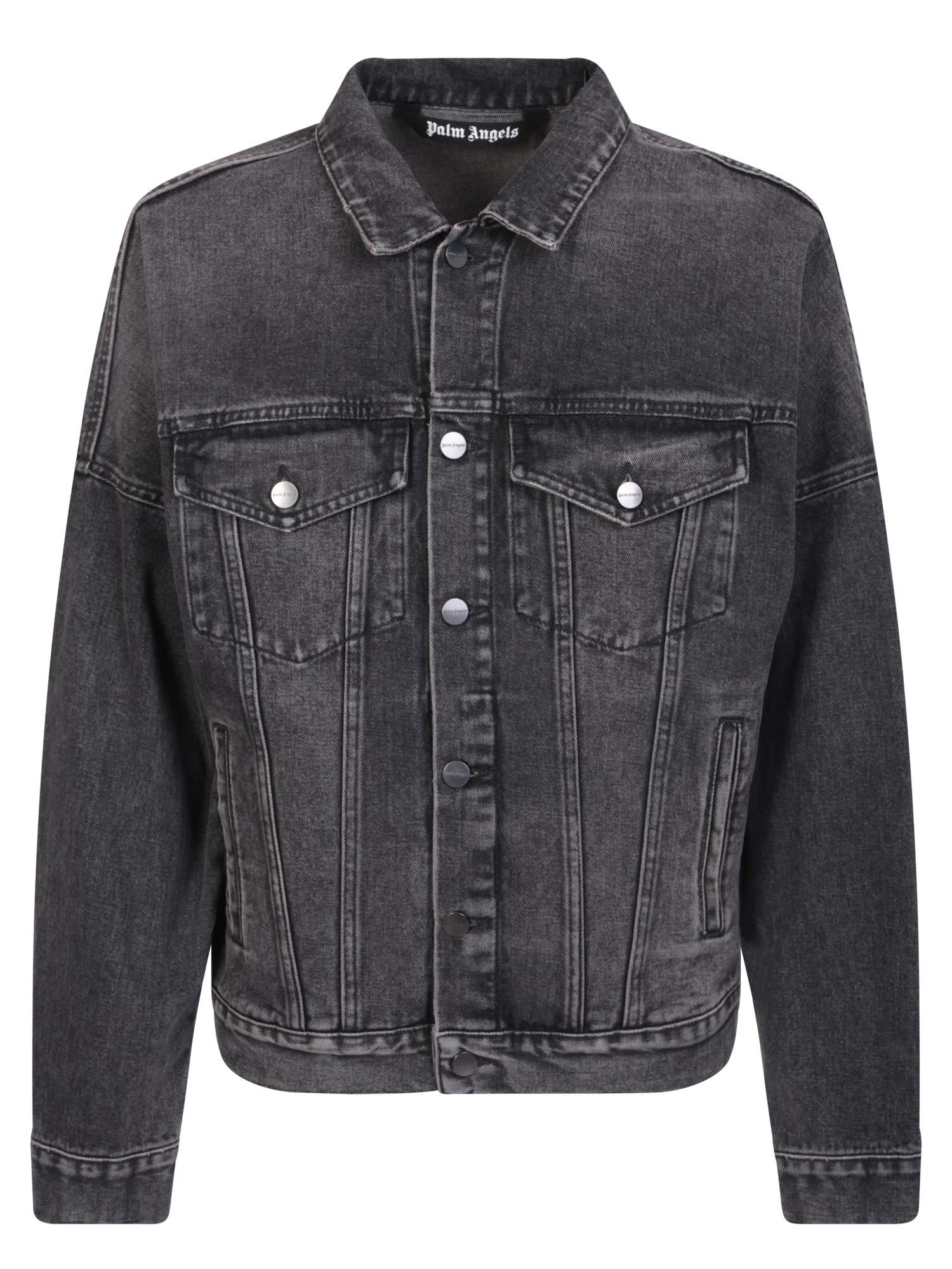 Palm Angels Relaxed-fit Denim Jacket With Logo in Gray for Men | Lyst