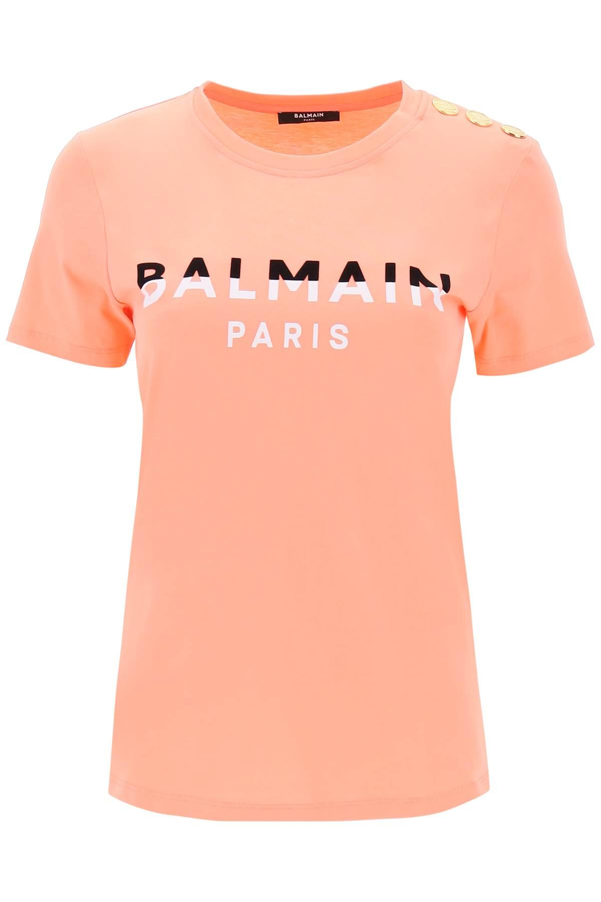 Balmain Eco-responsible Cotton T-shirt With Logo Print in Pink | Lyst UK