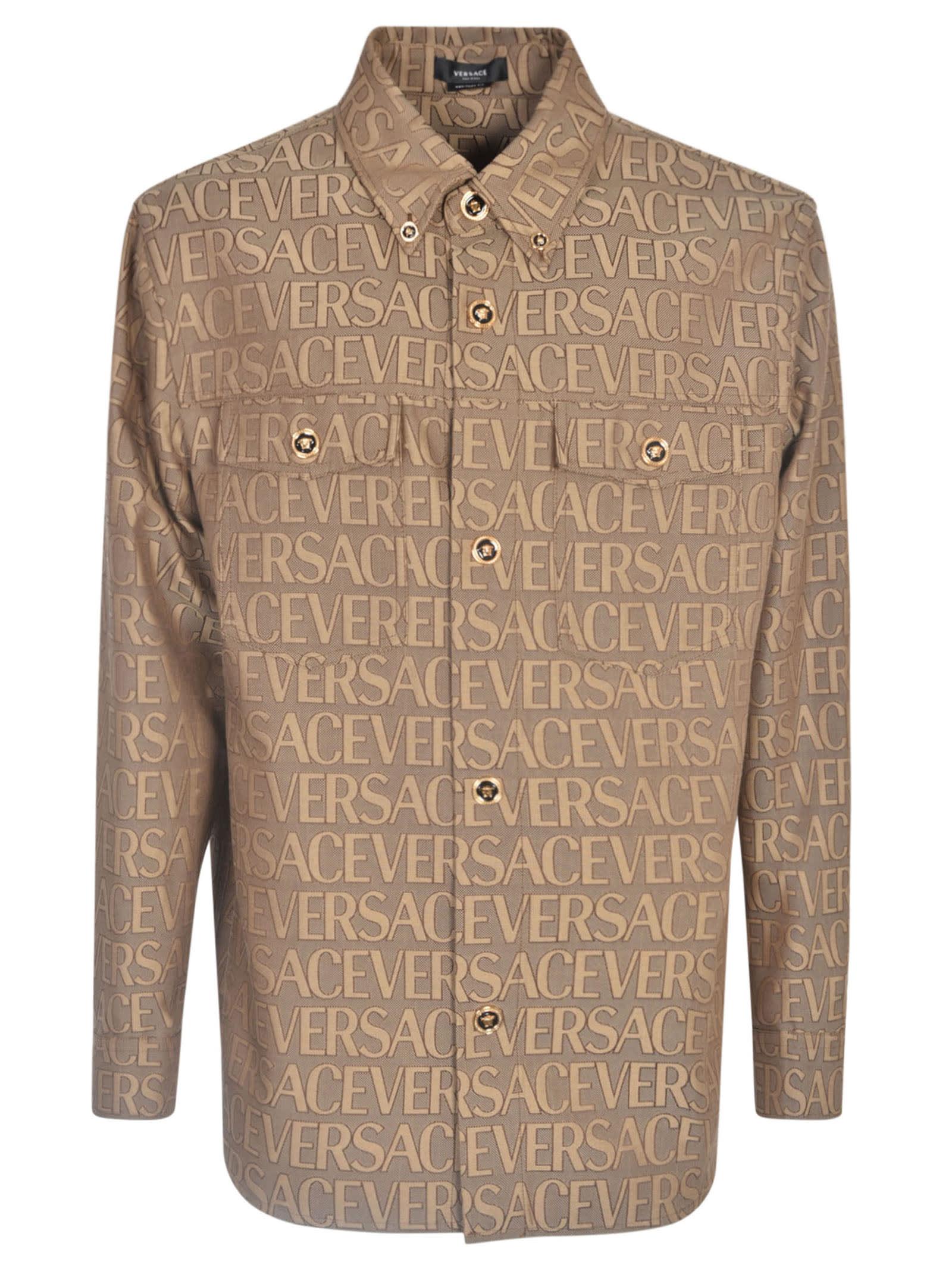 Versace Jacquard Fabric Overshirt With Logo in Natural for Men | Lyst