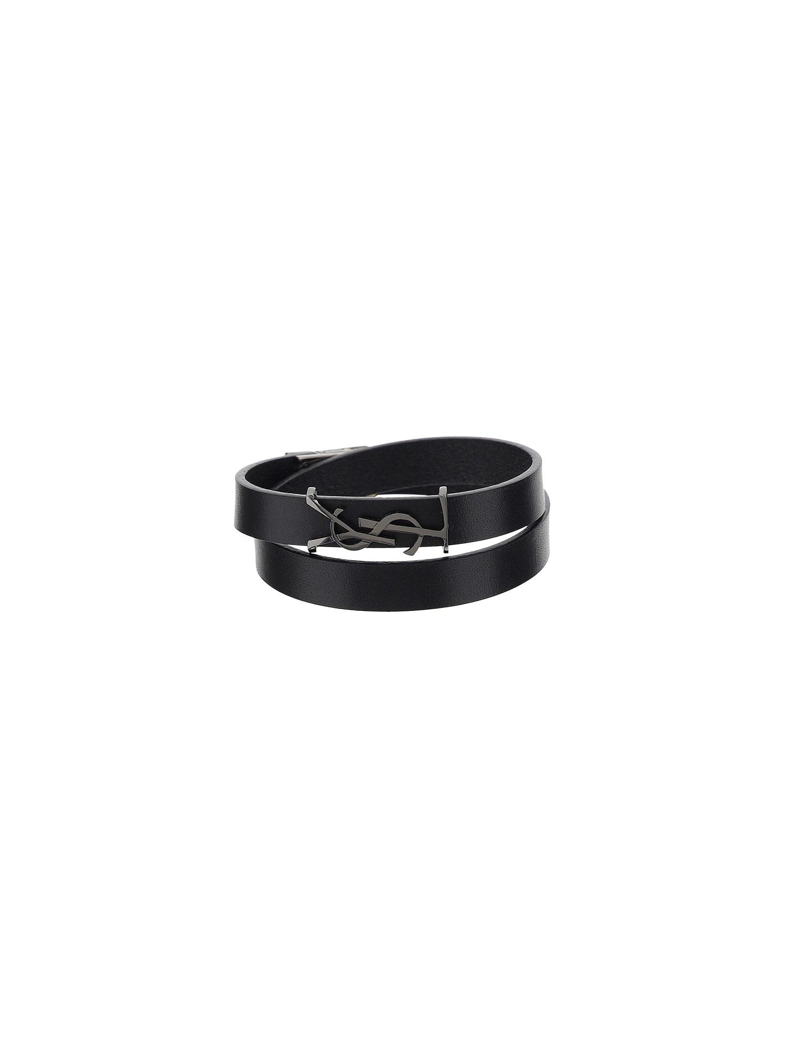 Saint Laurent Leather Ysl Bracelet in Nero Black Womens Mens Jewellery Mens Bracelets - Save 62% 