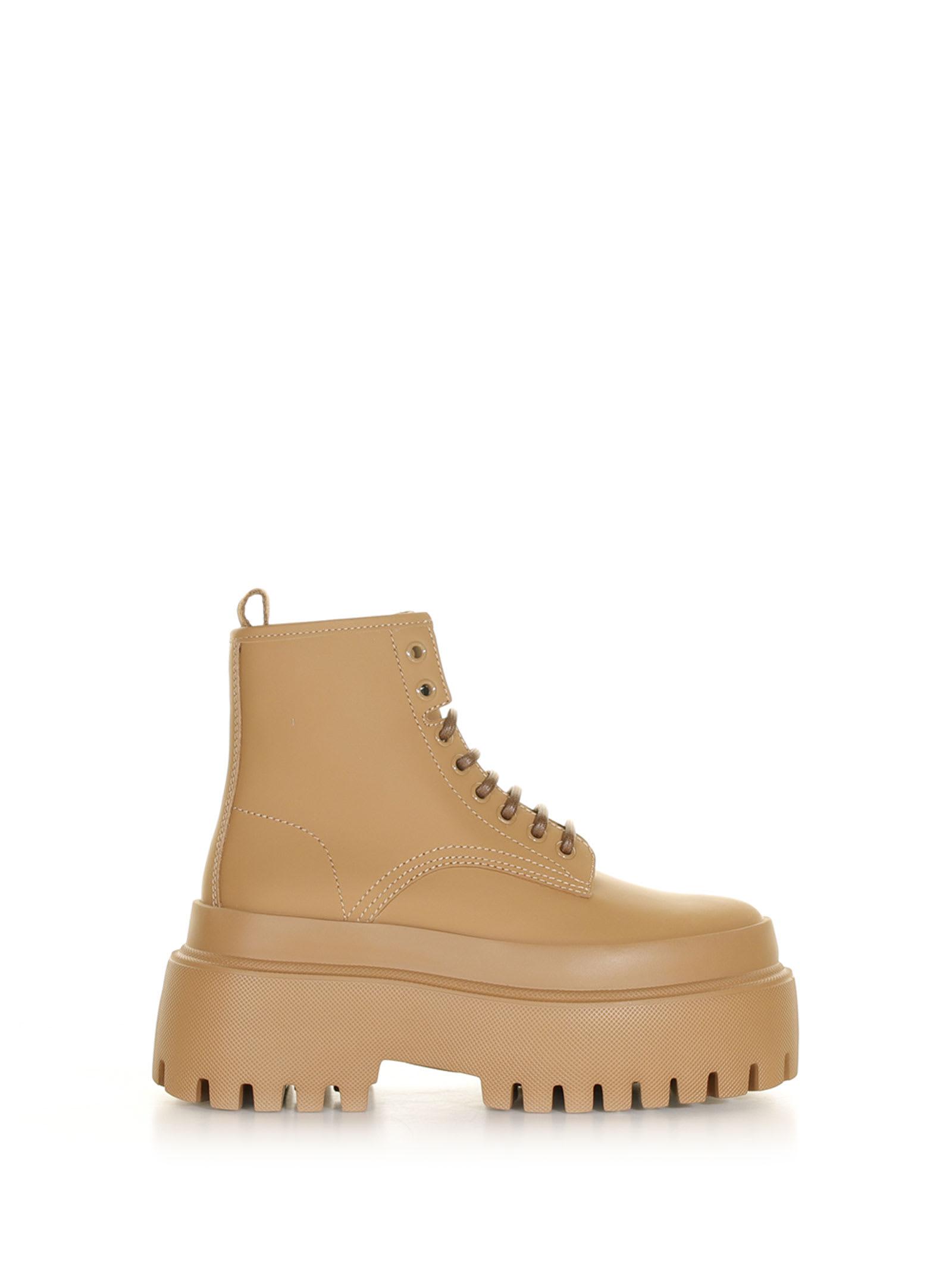 Dolce & Gabbana Leather Ankle Boot With Laces in Natural | Lyst