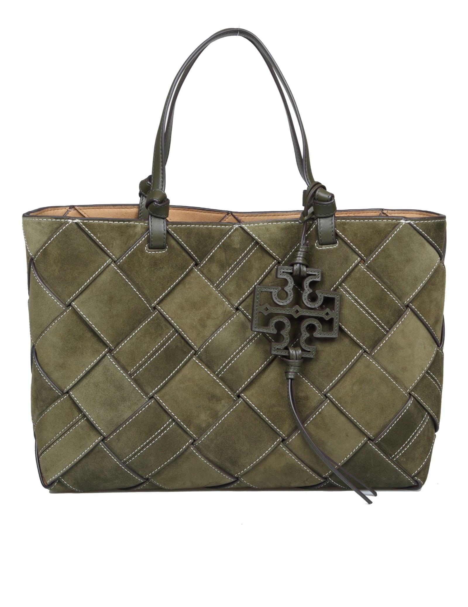 Tory Burch Miller Small Oversized Woven Suede Shoulder Bag