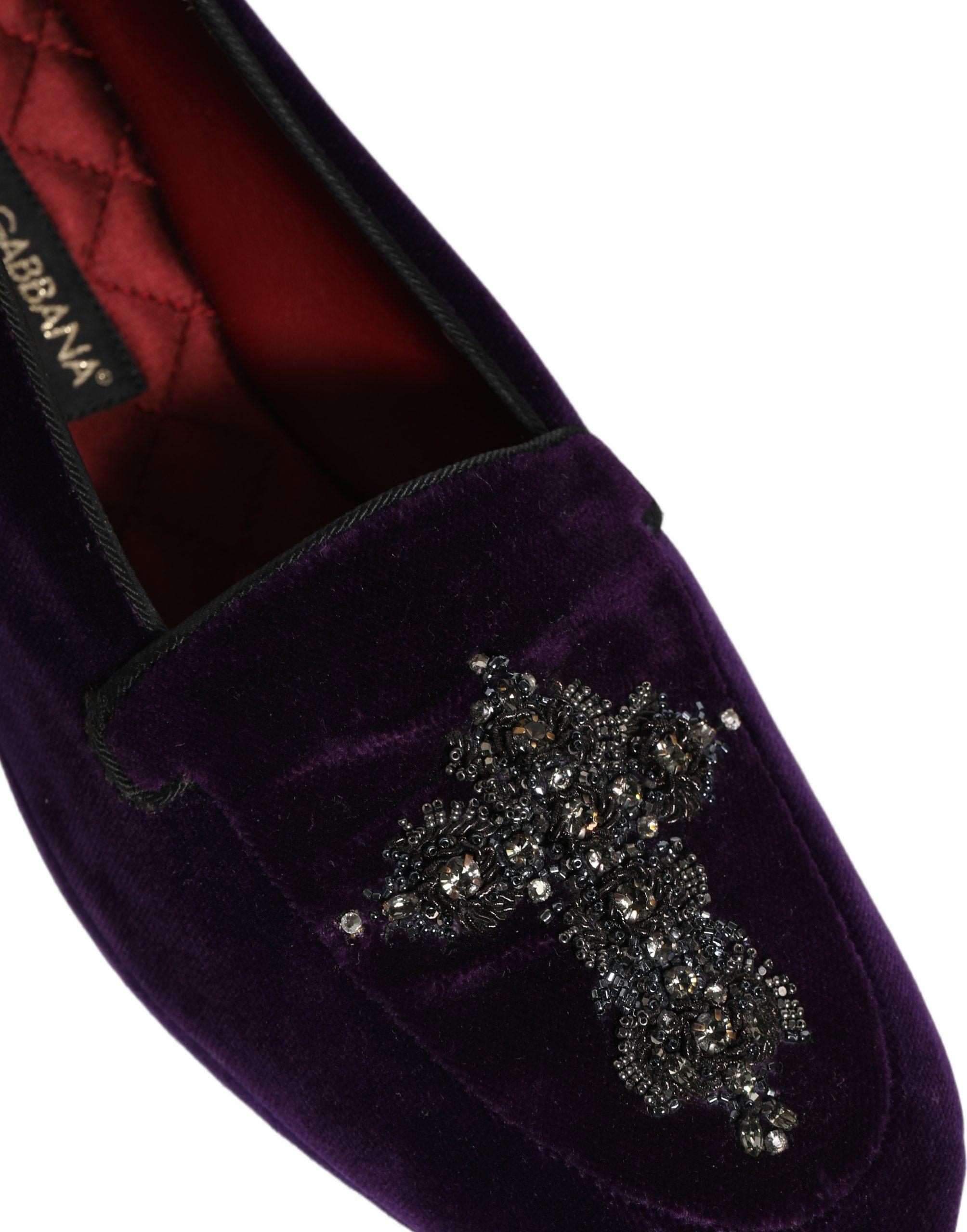 Dolce & Gabbana Violet Suede Embellished Dress Loafers Shoes  display picture 3