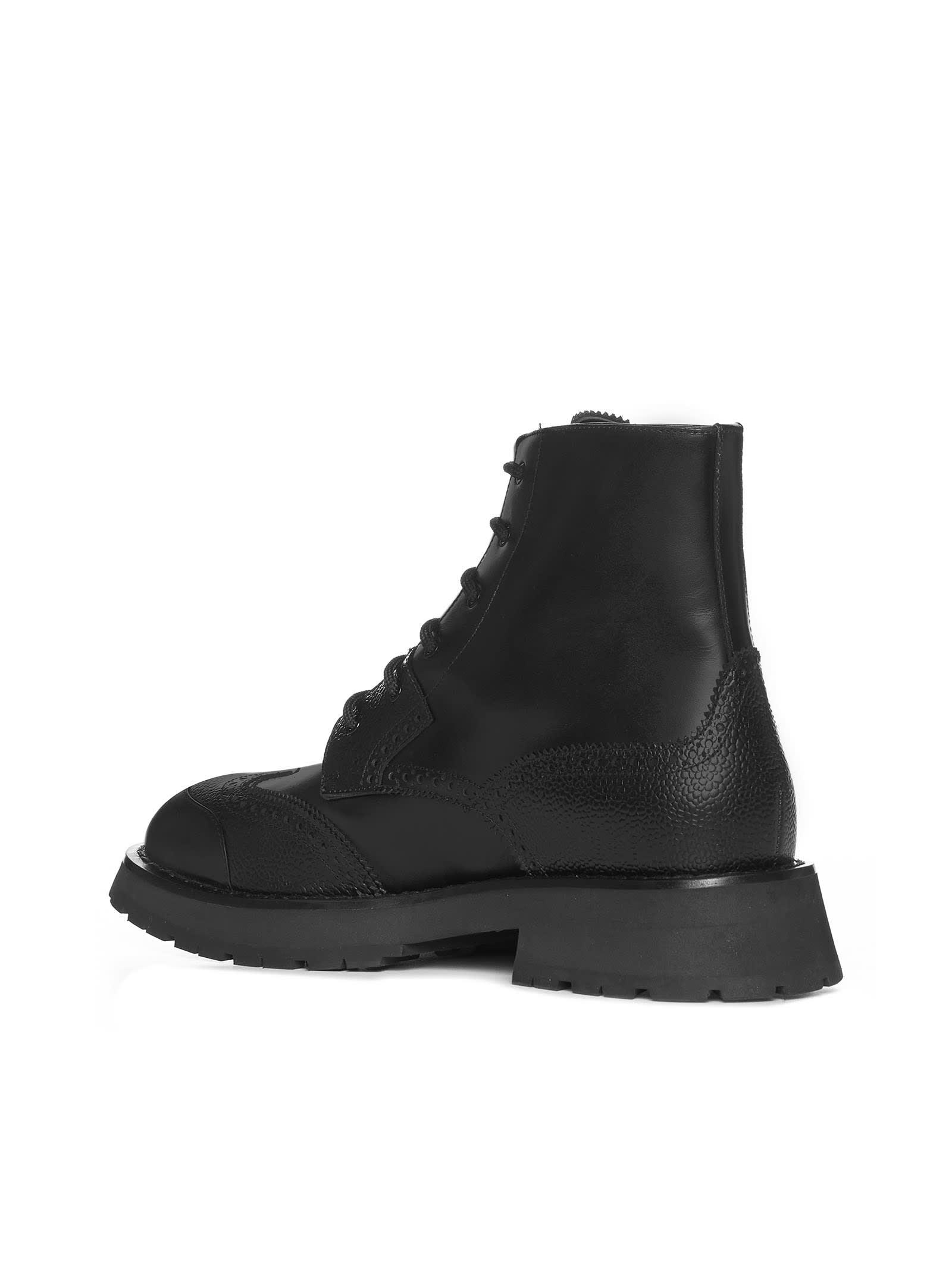 Alexander McQueen Worker Punk Ankle Boots - Alexander Mcqueen - Black/White  - Leather Boots on SALE