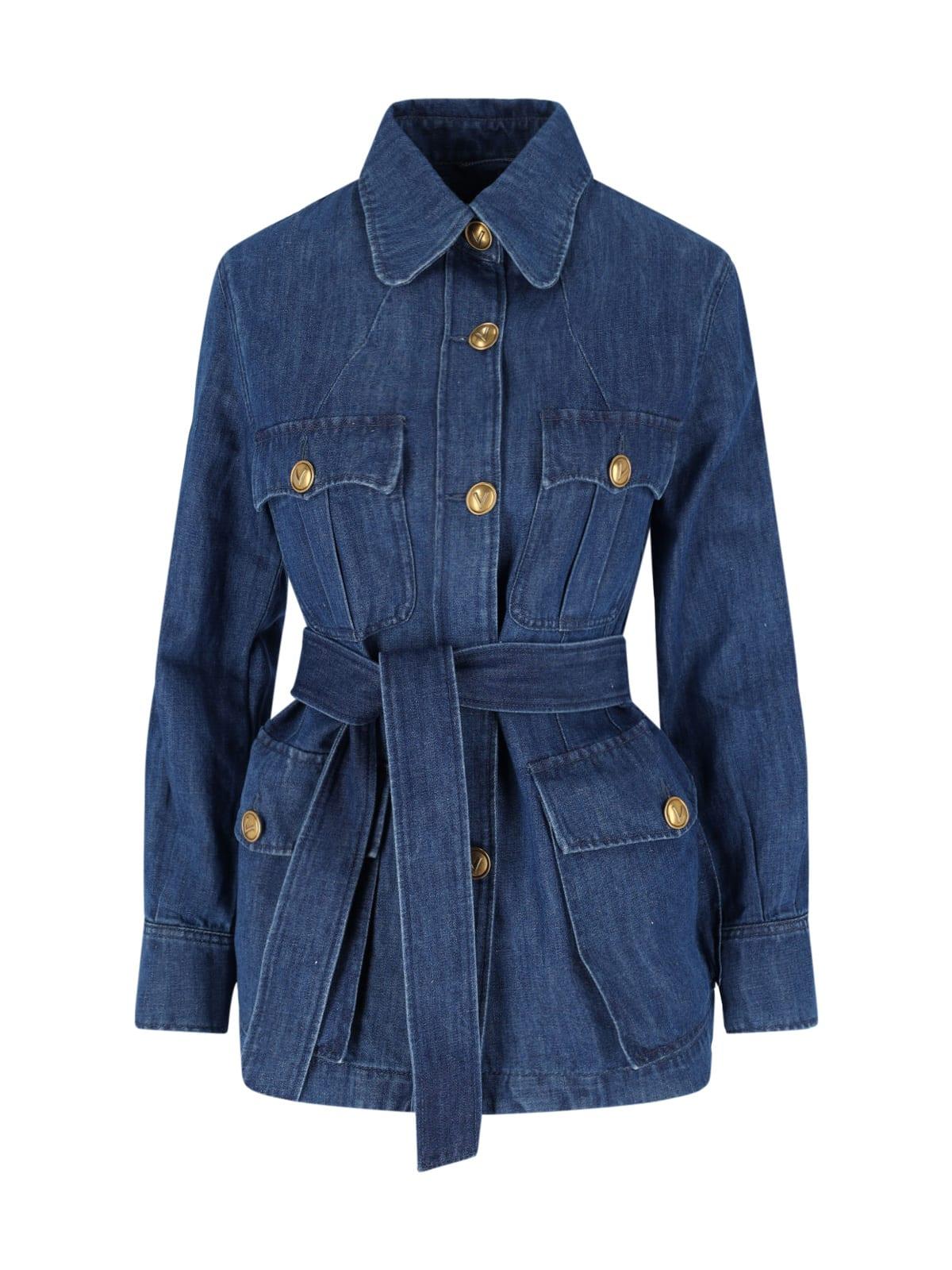 ジャケット Valentino Double-breasted blue jacket in chambray denim Valentino Double-breasted blue jacket in chambray denim