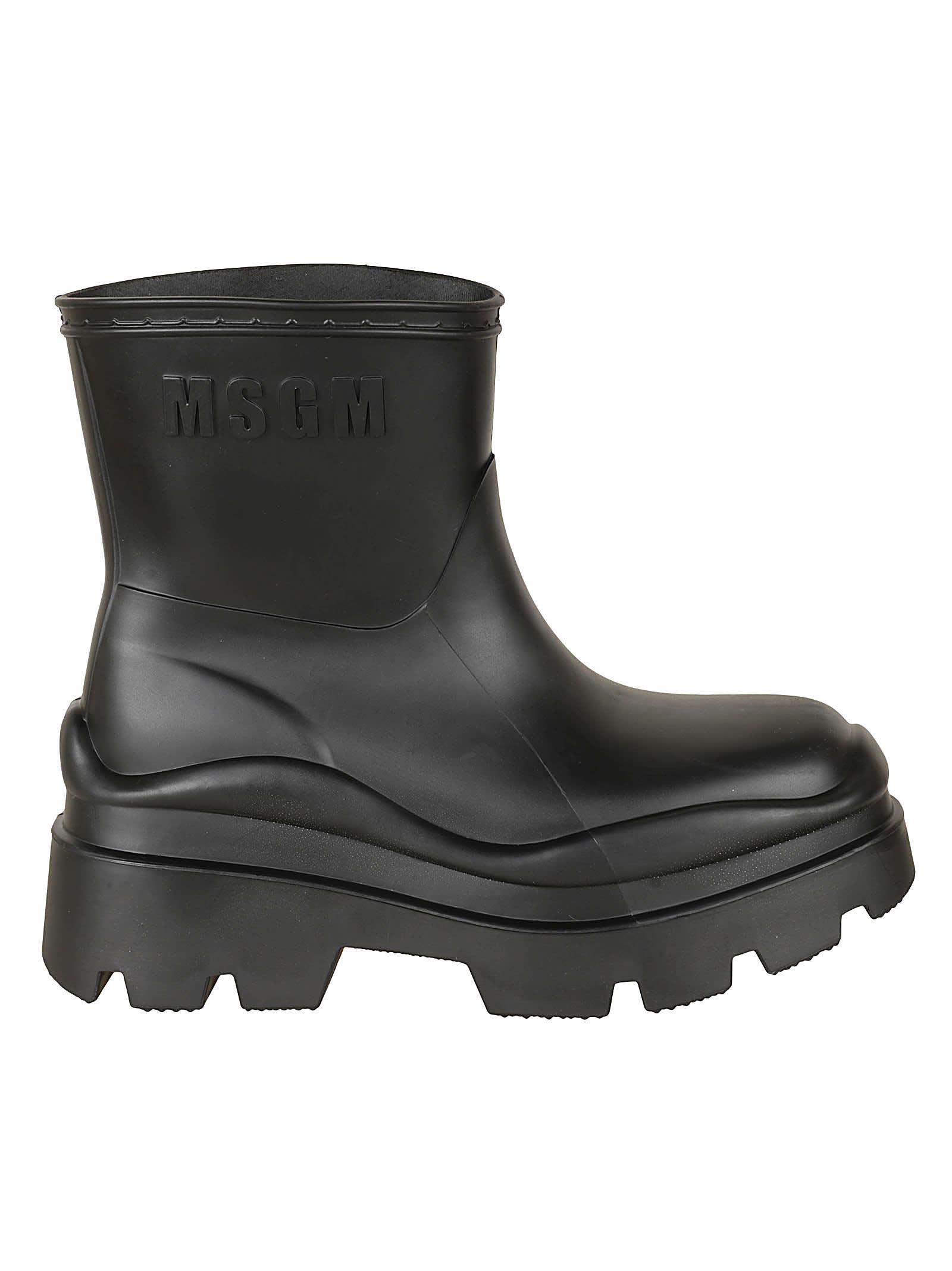 MSGM Logo Embossed Rain Boots in Black | Lyst