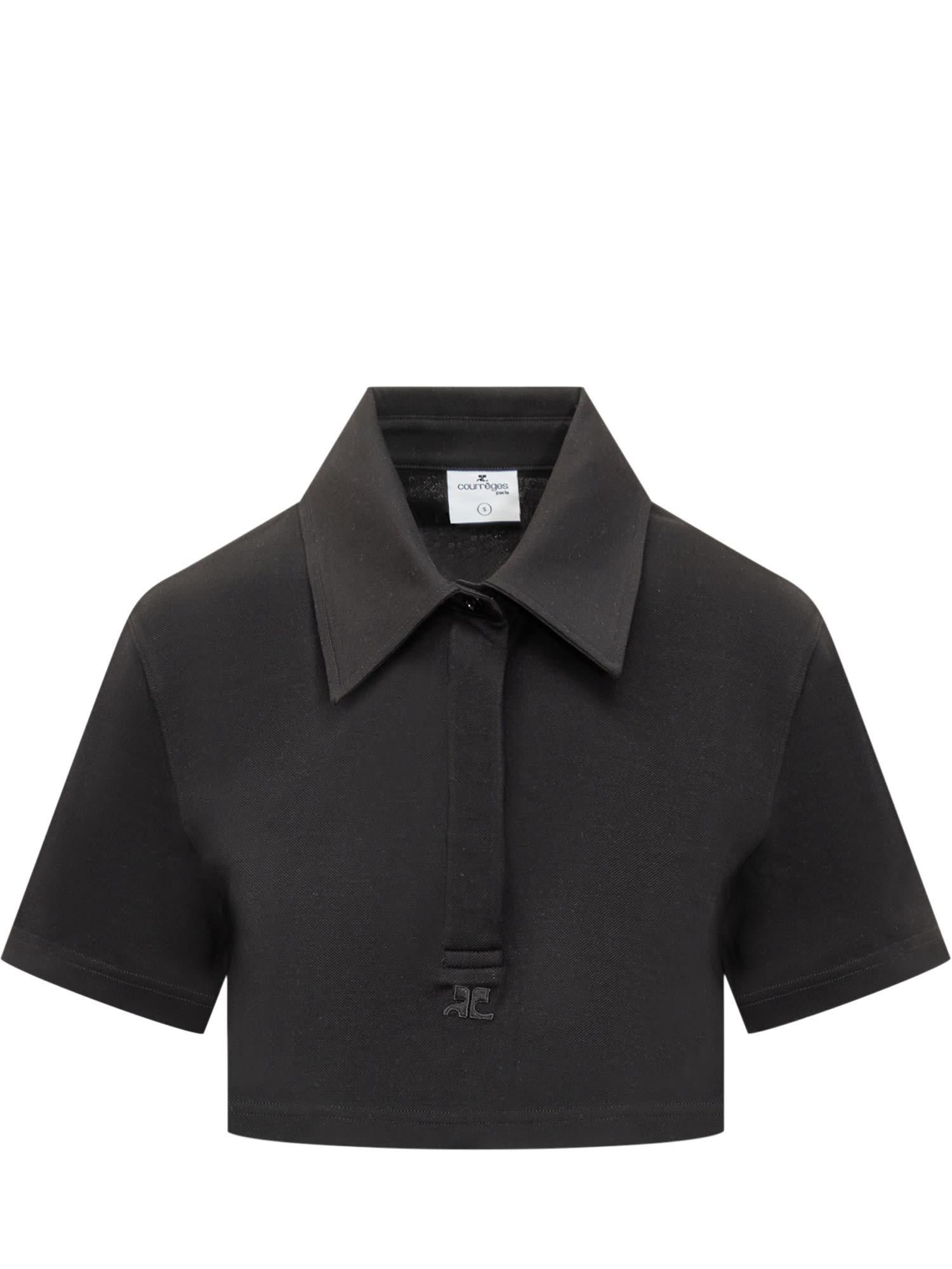 Courrèges button-front short-sleeved polo shirt - Black