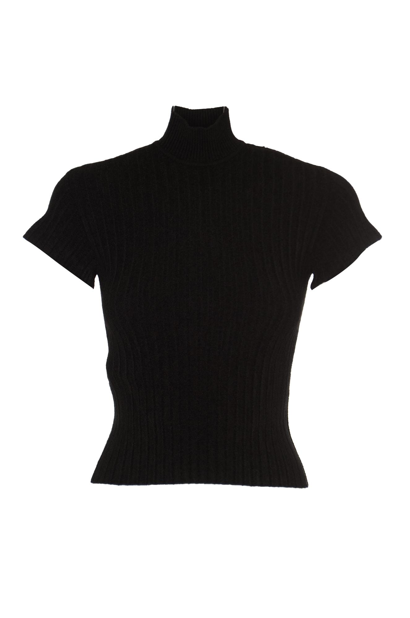 High neck black top short sleeve sale