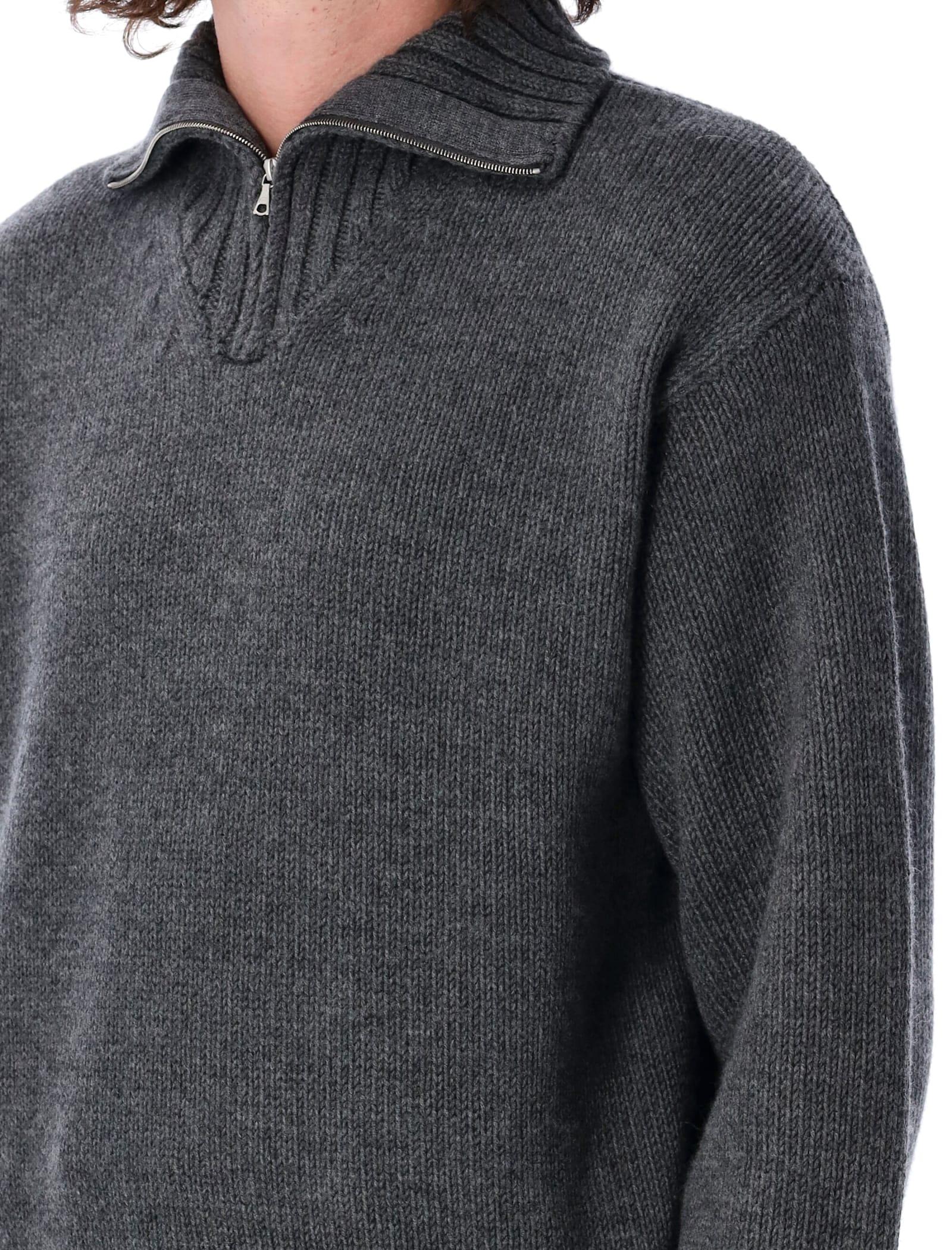 AURALEE Wool Soft Cord Knit Half Zip Sweater in Grey for Men AURALEE Wool Soft Cord Knit Half Zip Sweater in Grey for Men