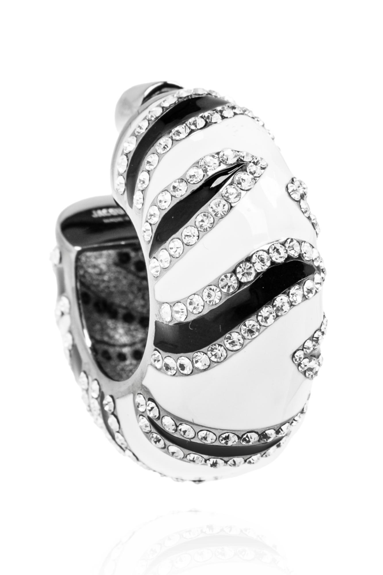 【Jacquemus】 Zebraクリスタル-embellishedフープイヤリング Zebra crystal-embellished hoop earrings in black - Jacquemus