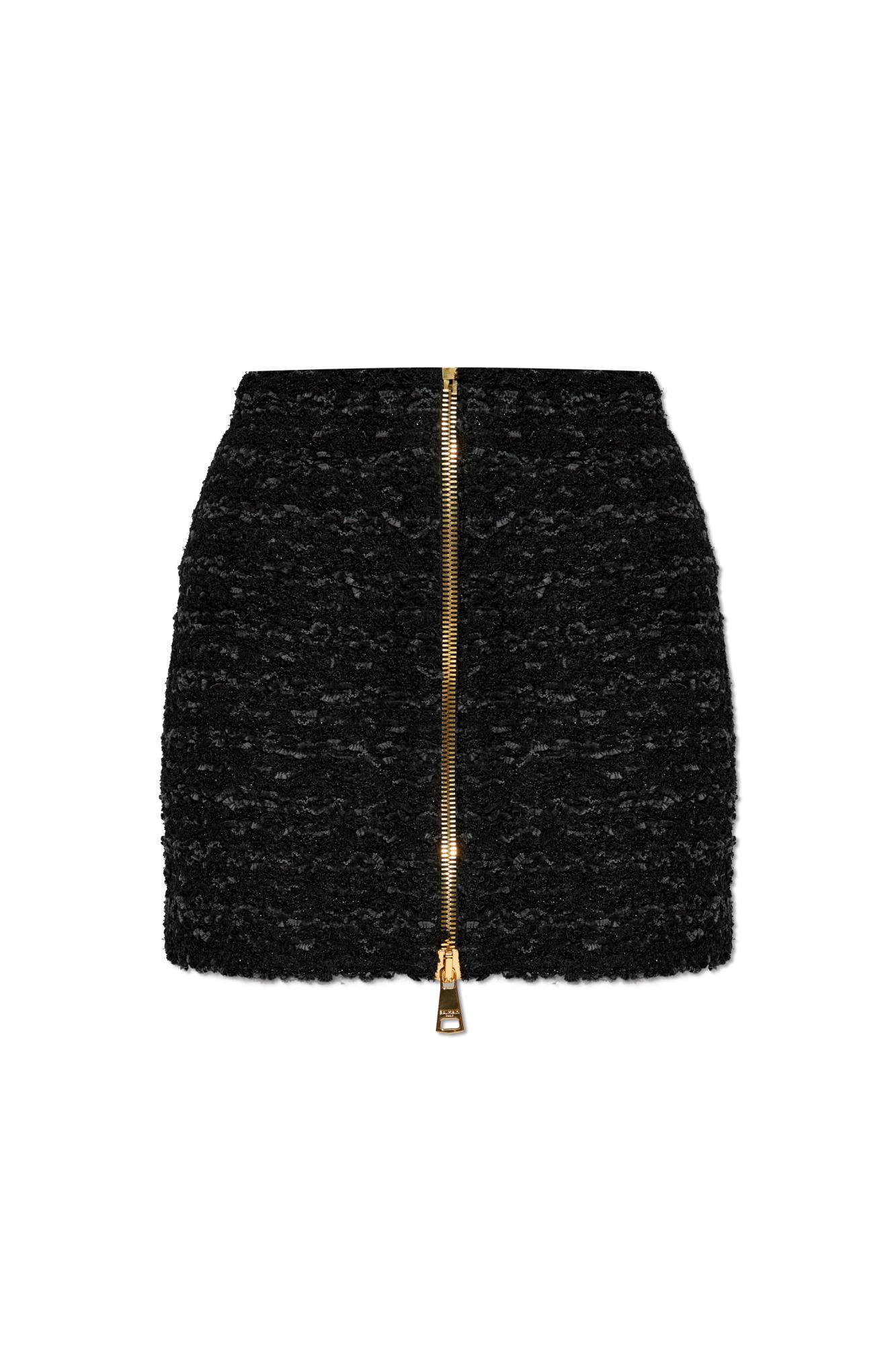 Balmain Short Tweed Skirt in Black Lyst
