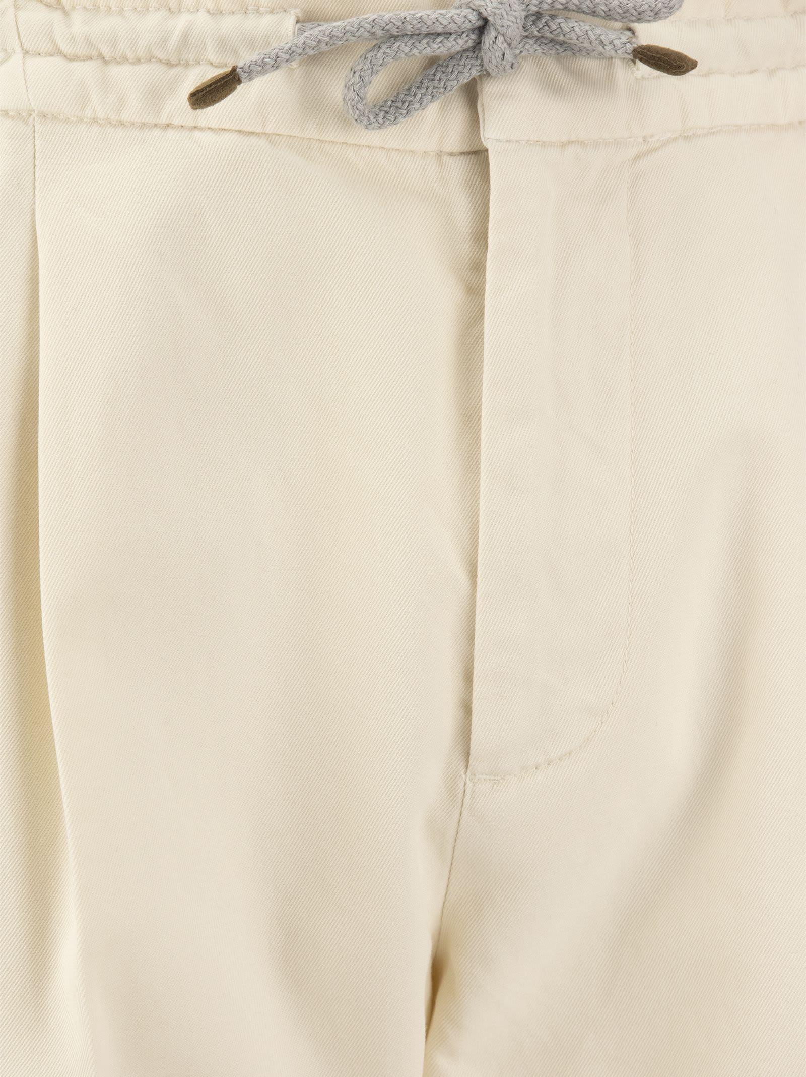 Brunello Cucinelli Leisure Fit Cotton Trousers With Drawstring And Darts in  Natural for Men | Lyst