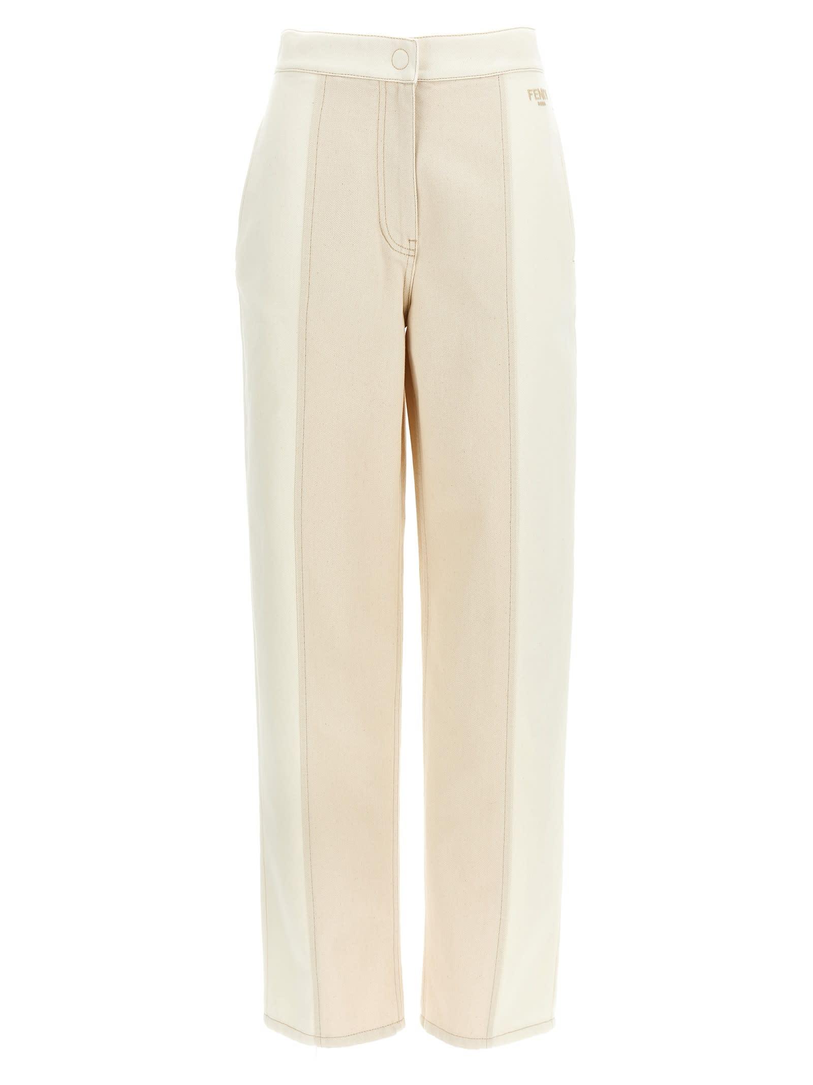 【関税&送料込】Fendi Ivory Denim Jeans Fendi Two-Tone Denim Jeans in Natural | Lyst