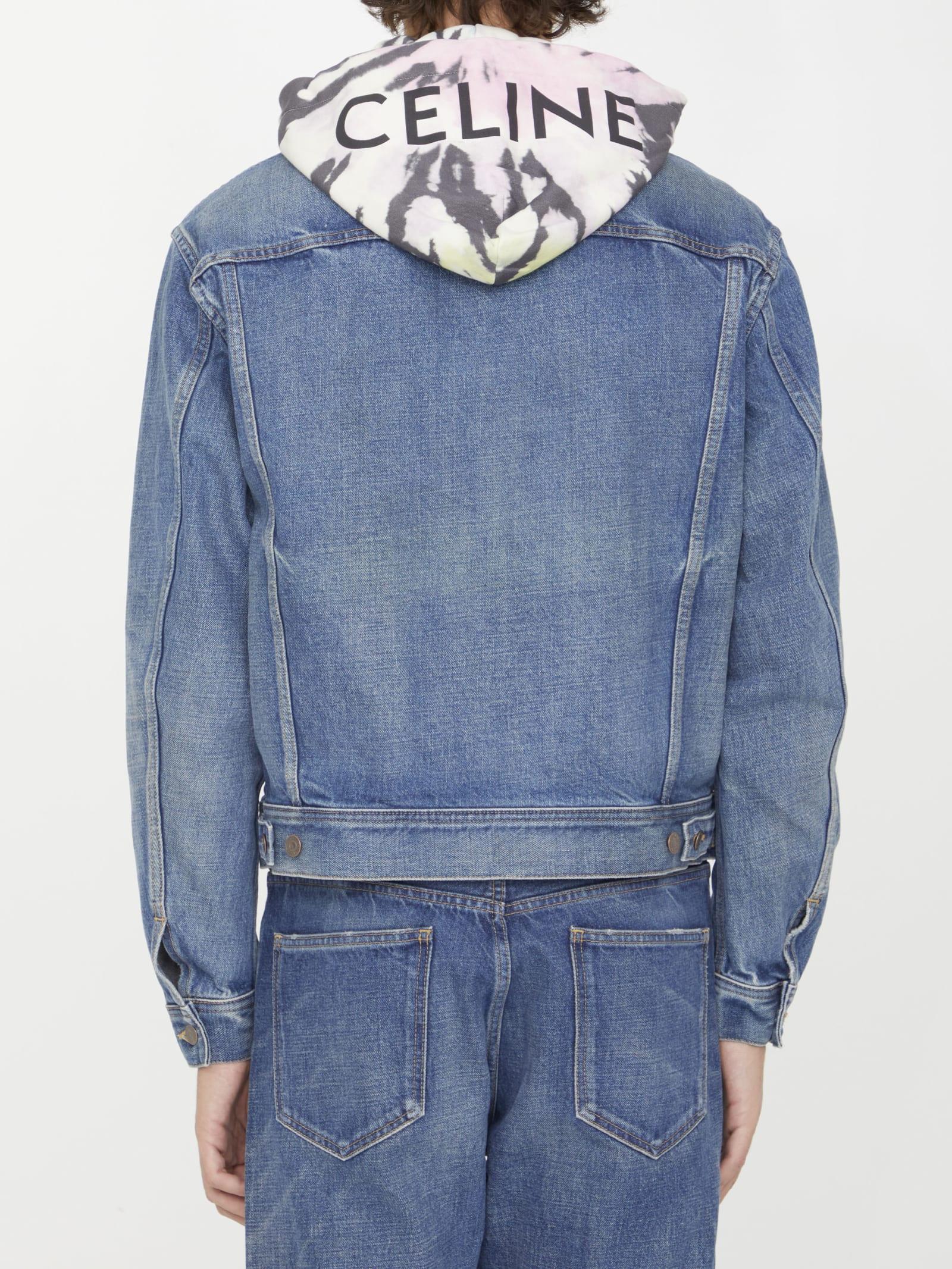 Celine Denim Jacket With Tie-dye Hood in Blue for Men | Lyst