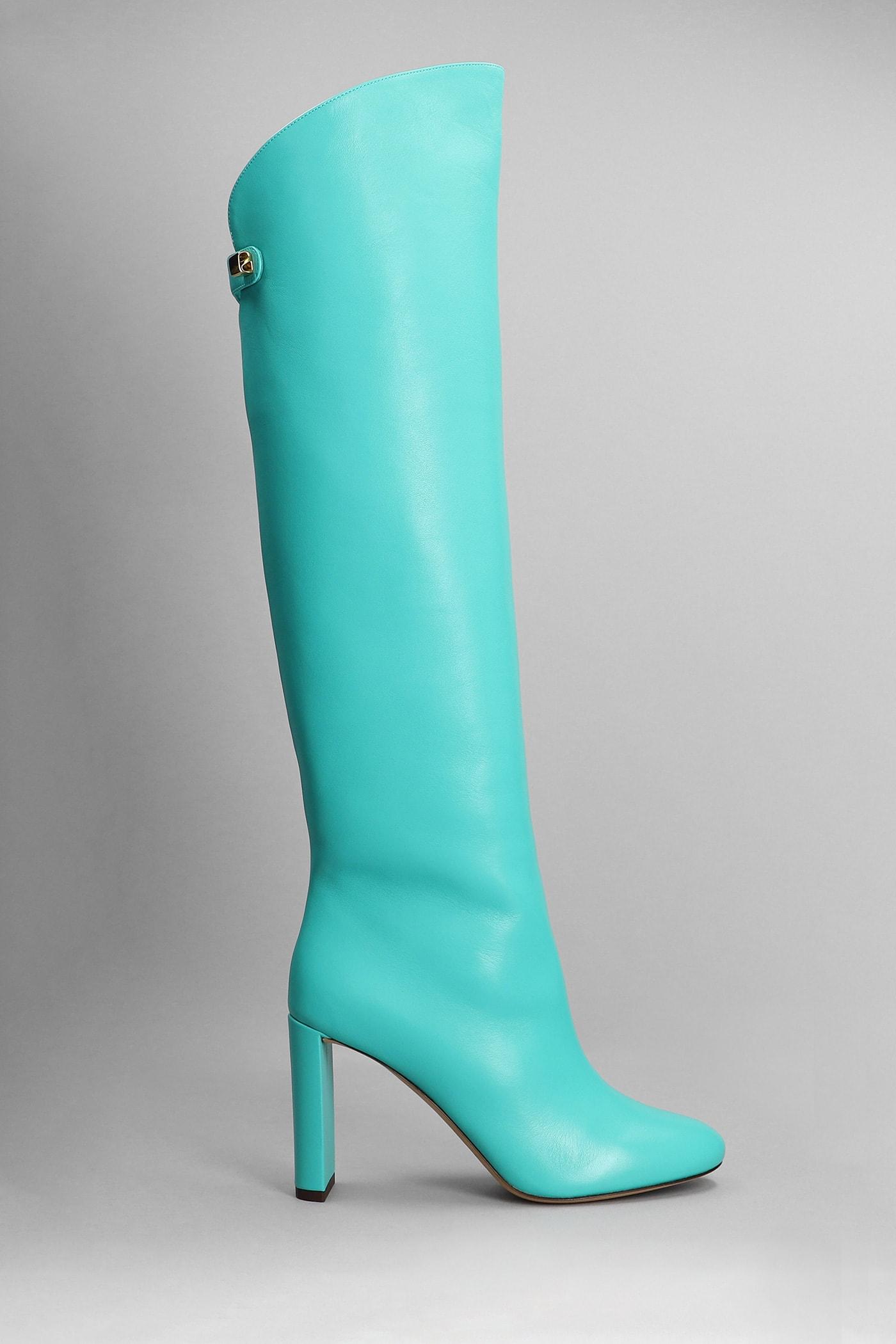 Maison Skorpios Adriana High Heels Boots In Green Leather in Blue Lyst