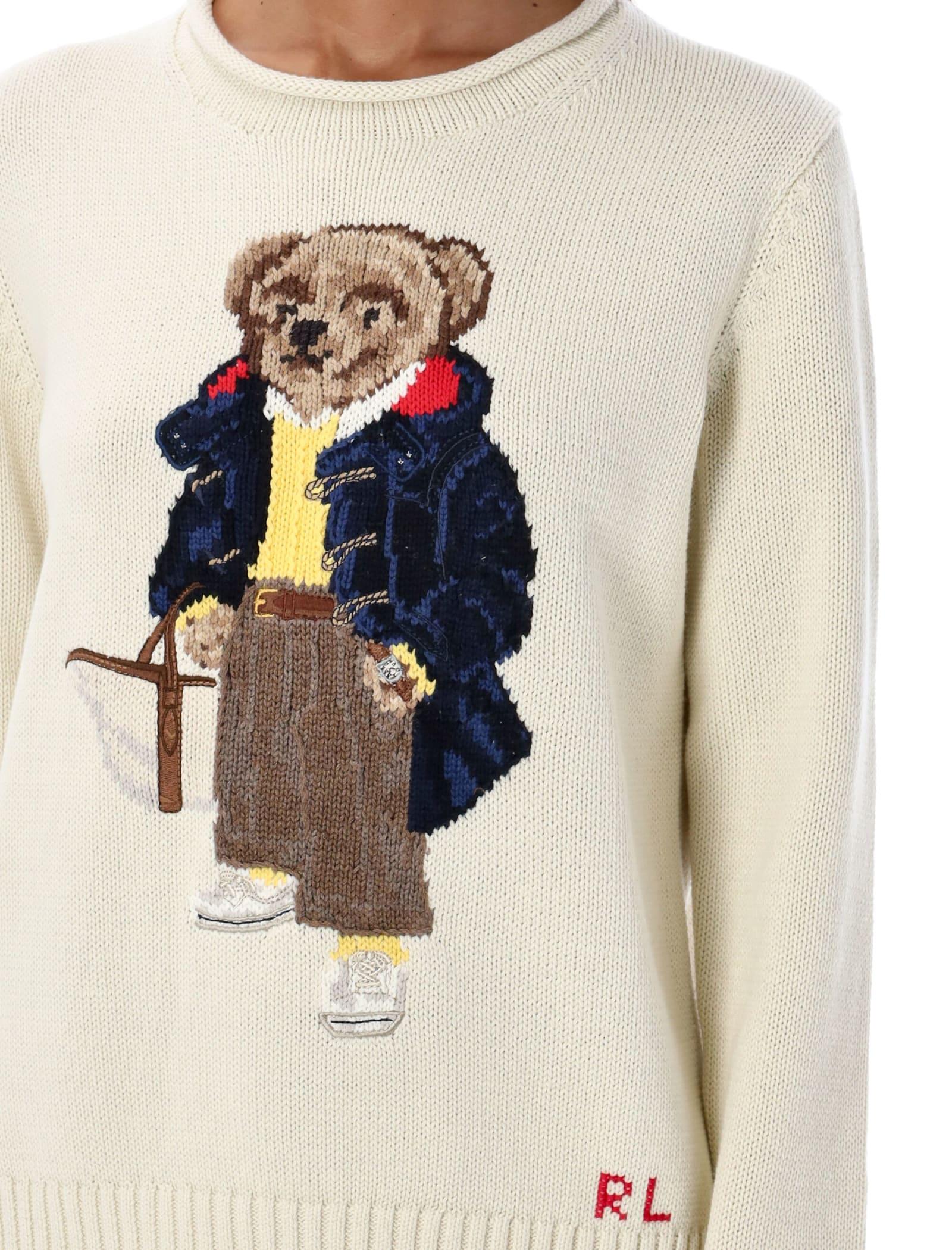 $398 NEW POLO RALPH LAUREN Cream POLO TEDDY BEAR Knit Sweater Jumper  Pullover M