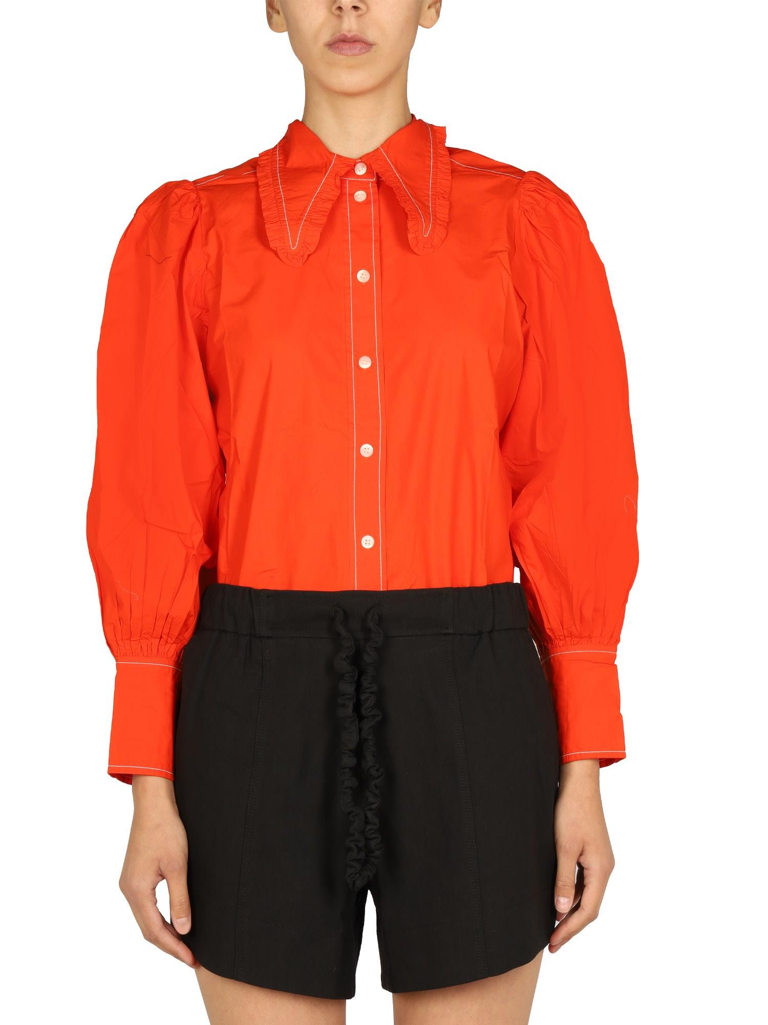 Ganni Cotton Poplin Shirt in Red | Lyst