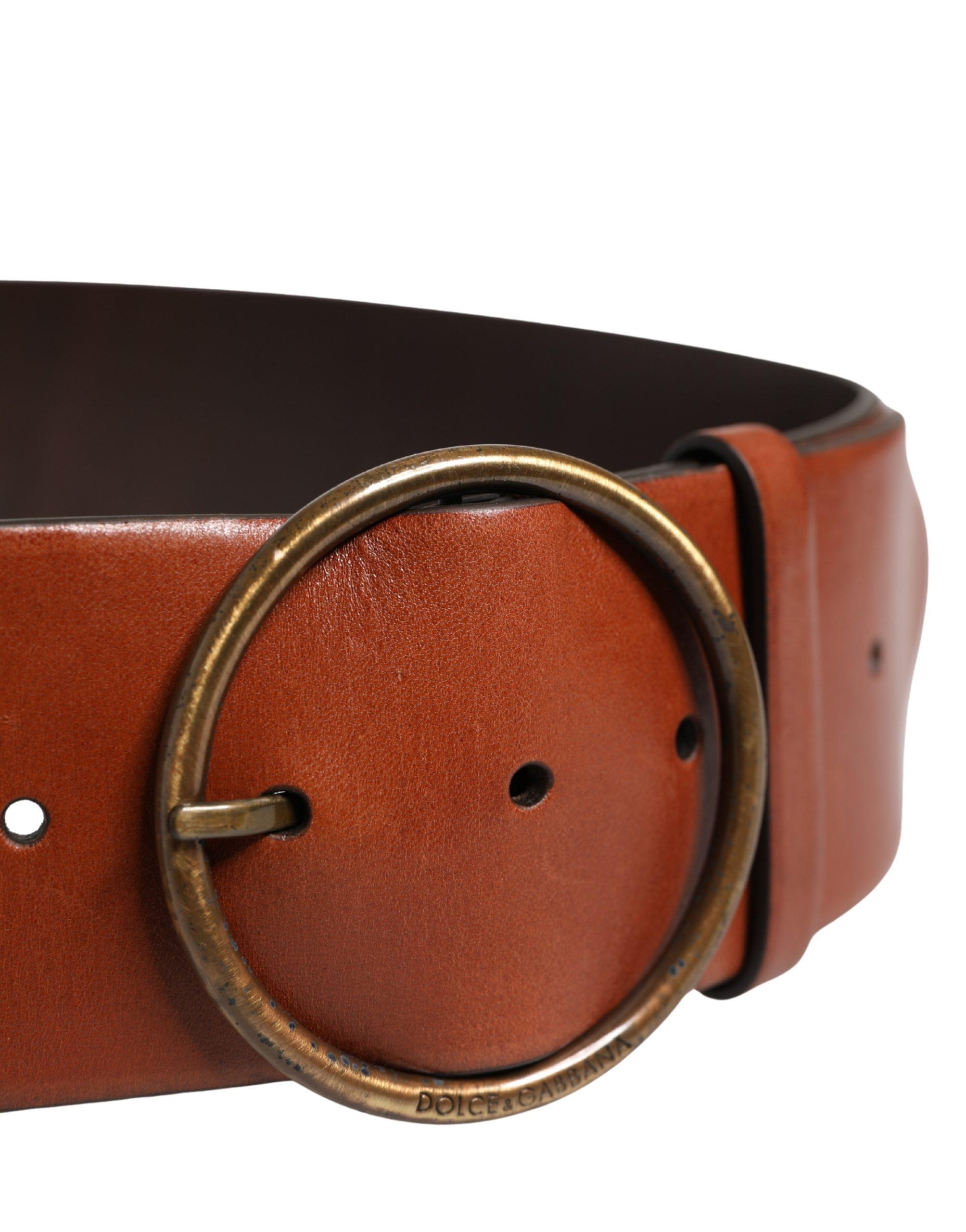 Dolce & Gabbana Dark Brown Wide Calf Leather Logo Round Buckle Belt Authentic Dolce & Gabbana Black Leather Gold/Silver D&G Logo  main image 3