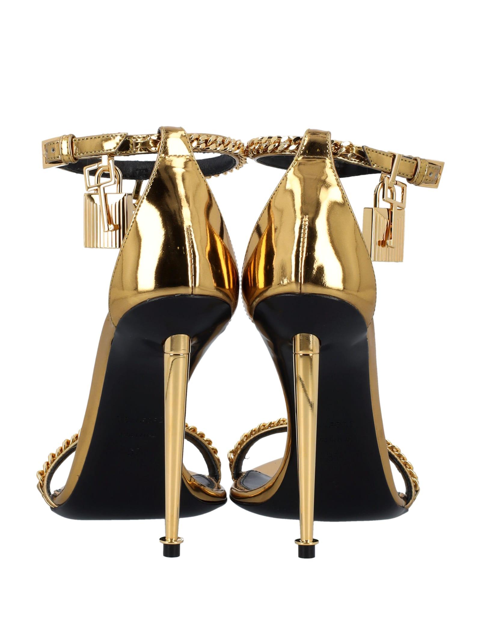 Tom Ford Mirror Leather Padlock Pointy Naked Sandal in Metallic | Lyst